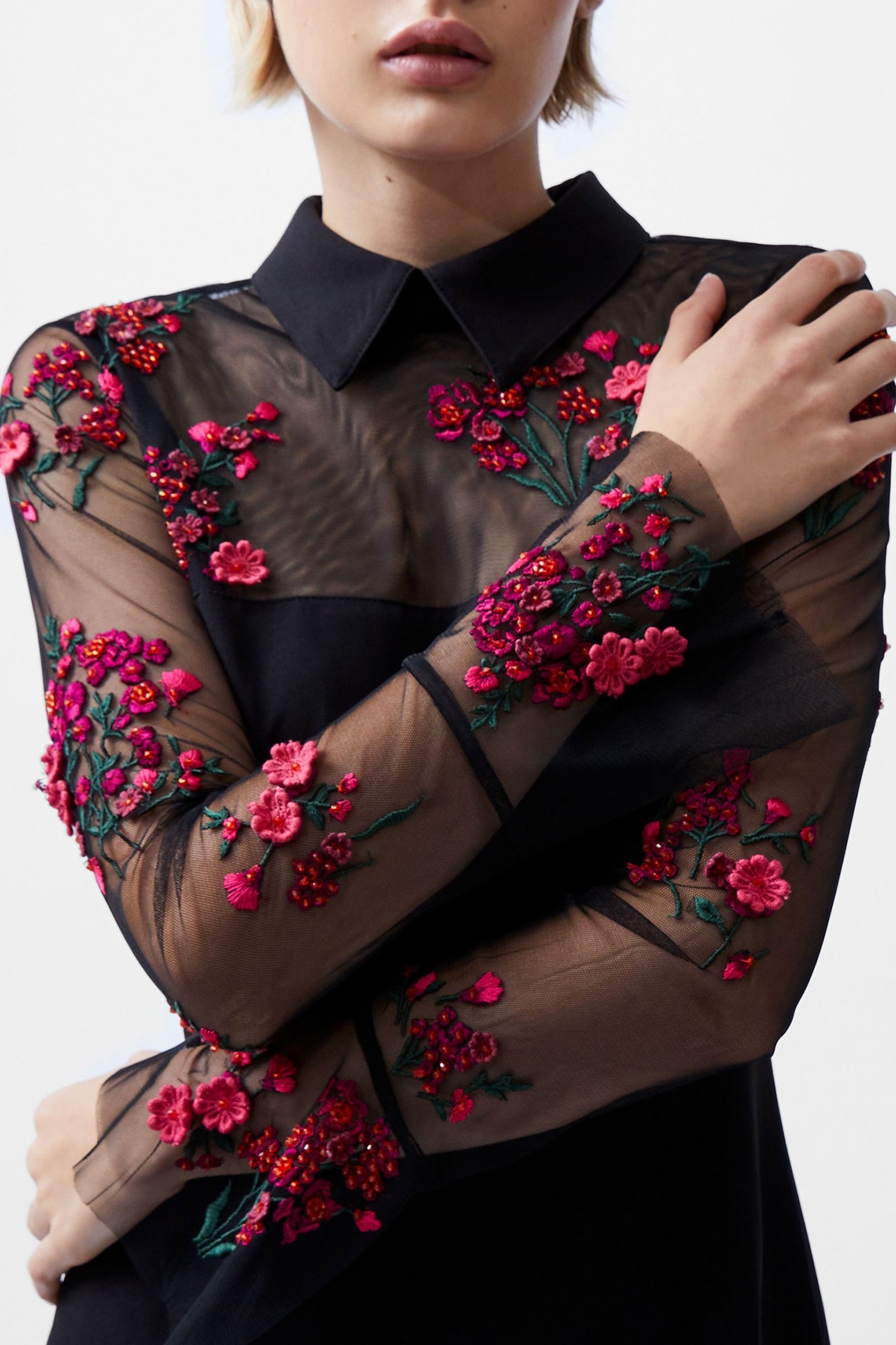 DARCY CREPE LS DRESS BLACK/LUMINOUS PINK 4