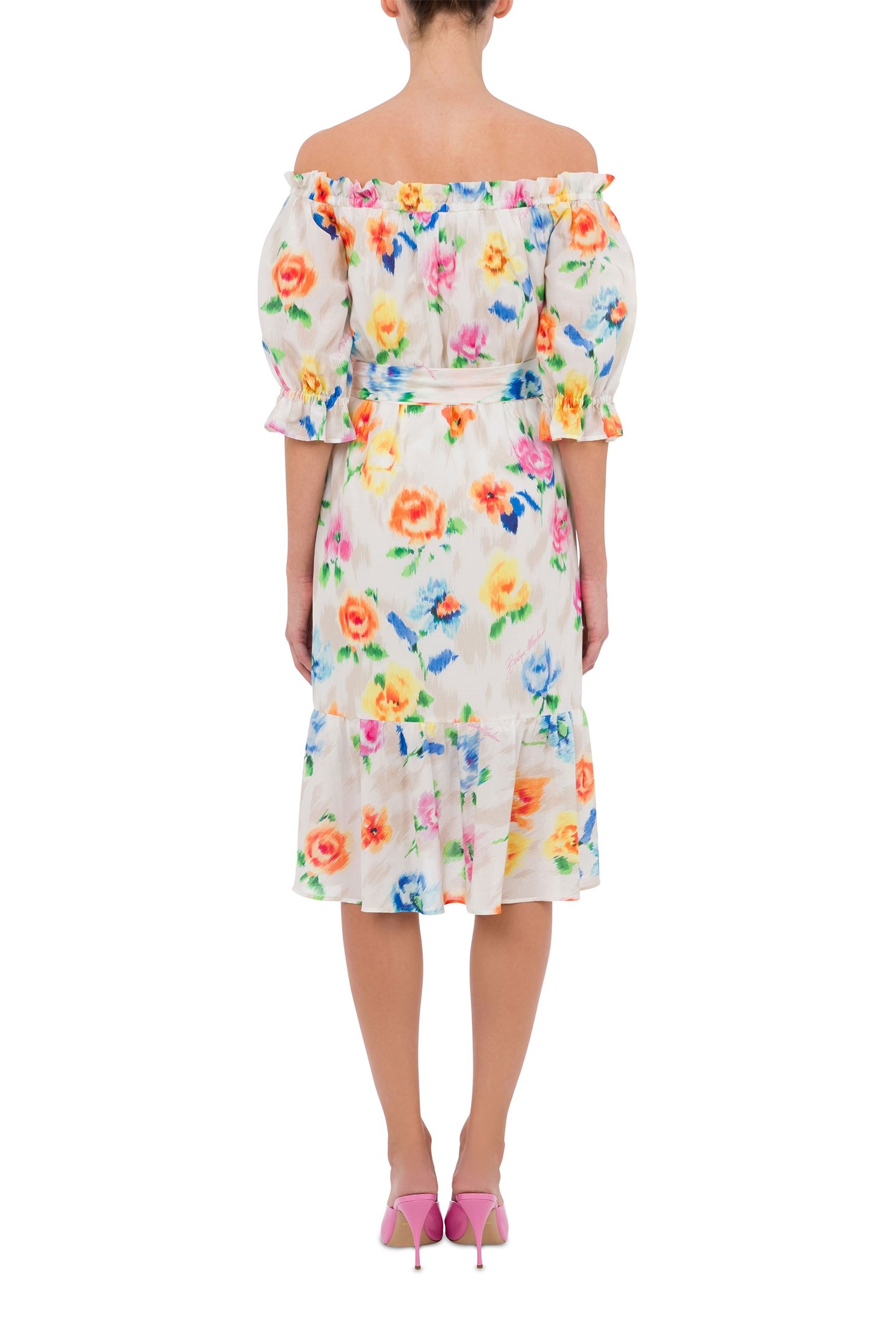 OFF-THE-SHOULDER DRESS IN BRODERIE ANGLAISE FLOWER CHINÉ WHI 2