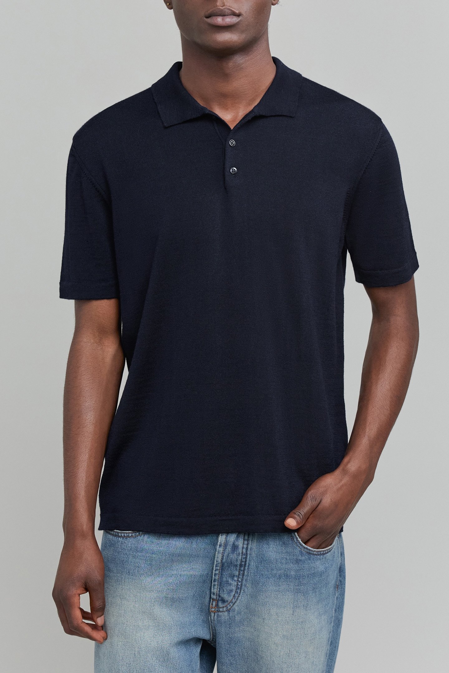 100% MERINO WOOL KNIT NAVY POLO SHIRT 1