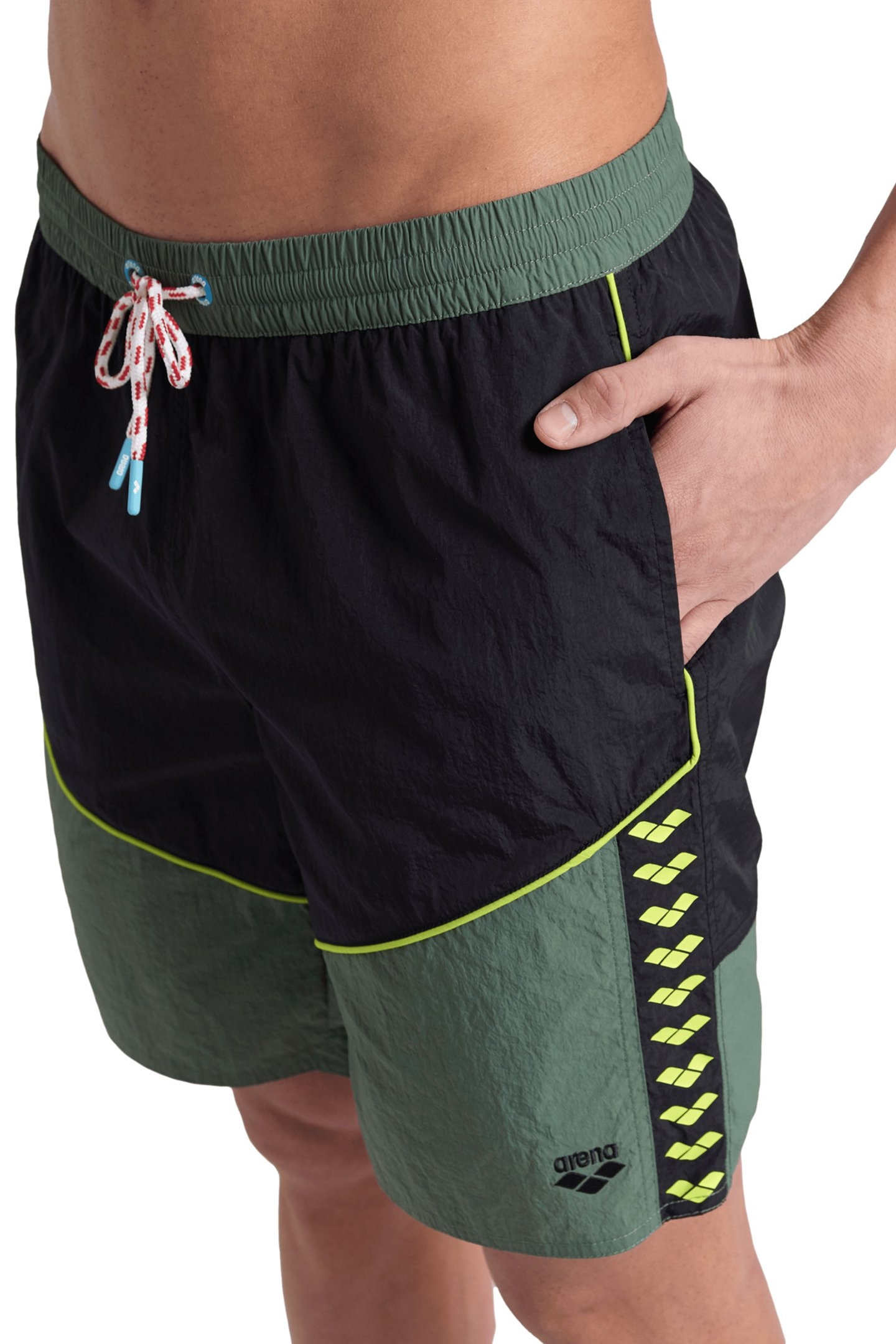 MEN'S ARENA TEAM STRIPE BERMUDA PANEL BLACK-SAGE-SOFT GREEN 6