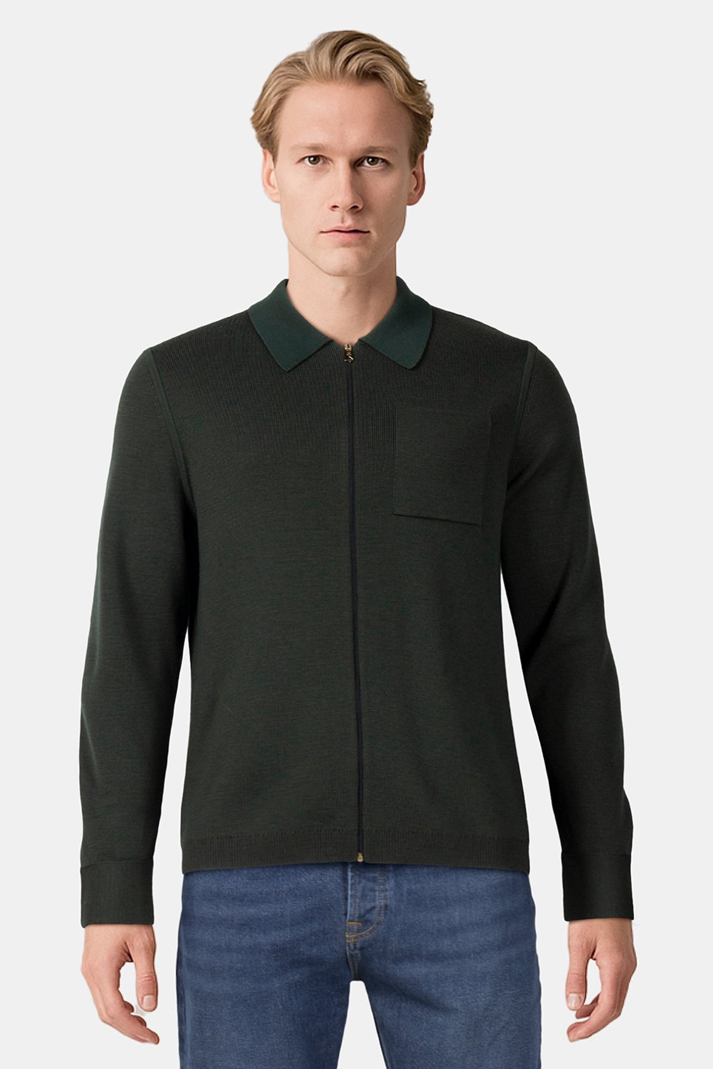 MENS CARDIGAN ZIP THRU BOTTLE GREEN 1