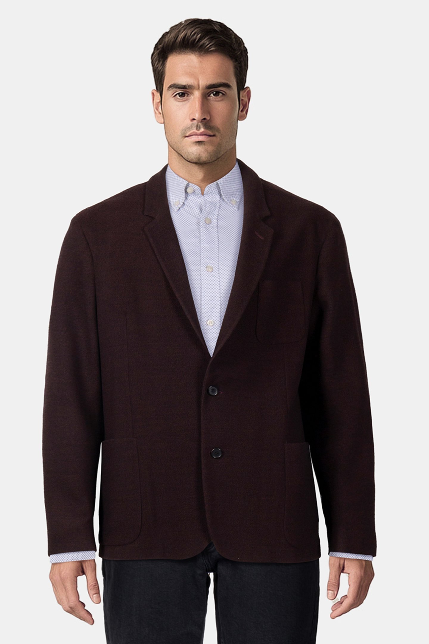 MENS 2 BUTTON JACKET VERY DARK RED 1