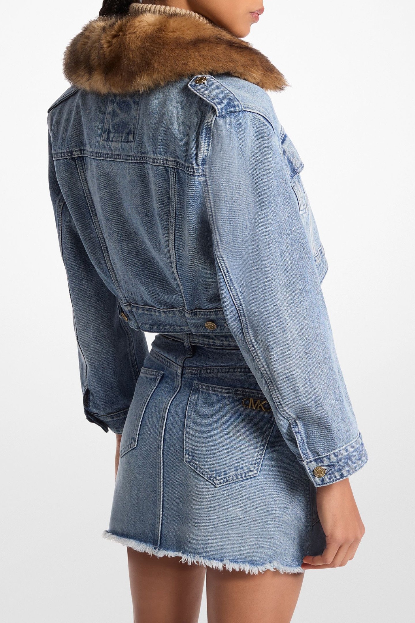 CROPPED DENIM JACKET WITH FAUX FUR COLLAR 2