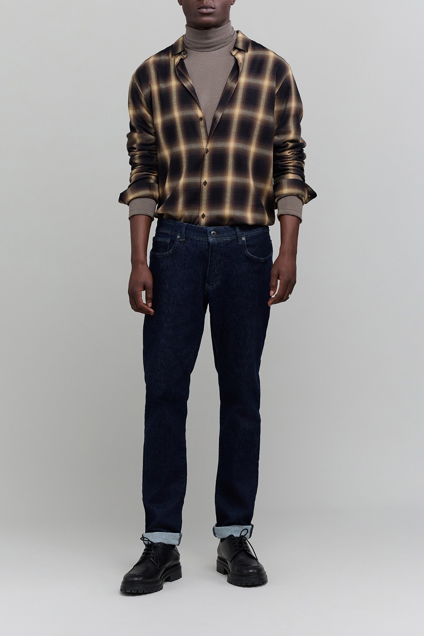 SHIRT REGULAR DARK KHAKI CHECK PATTERN HOMME 3