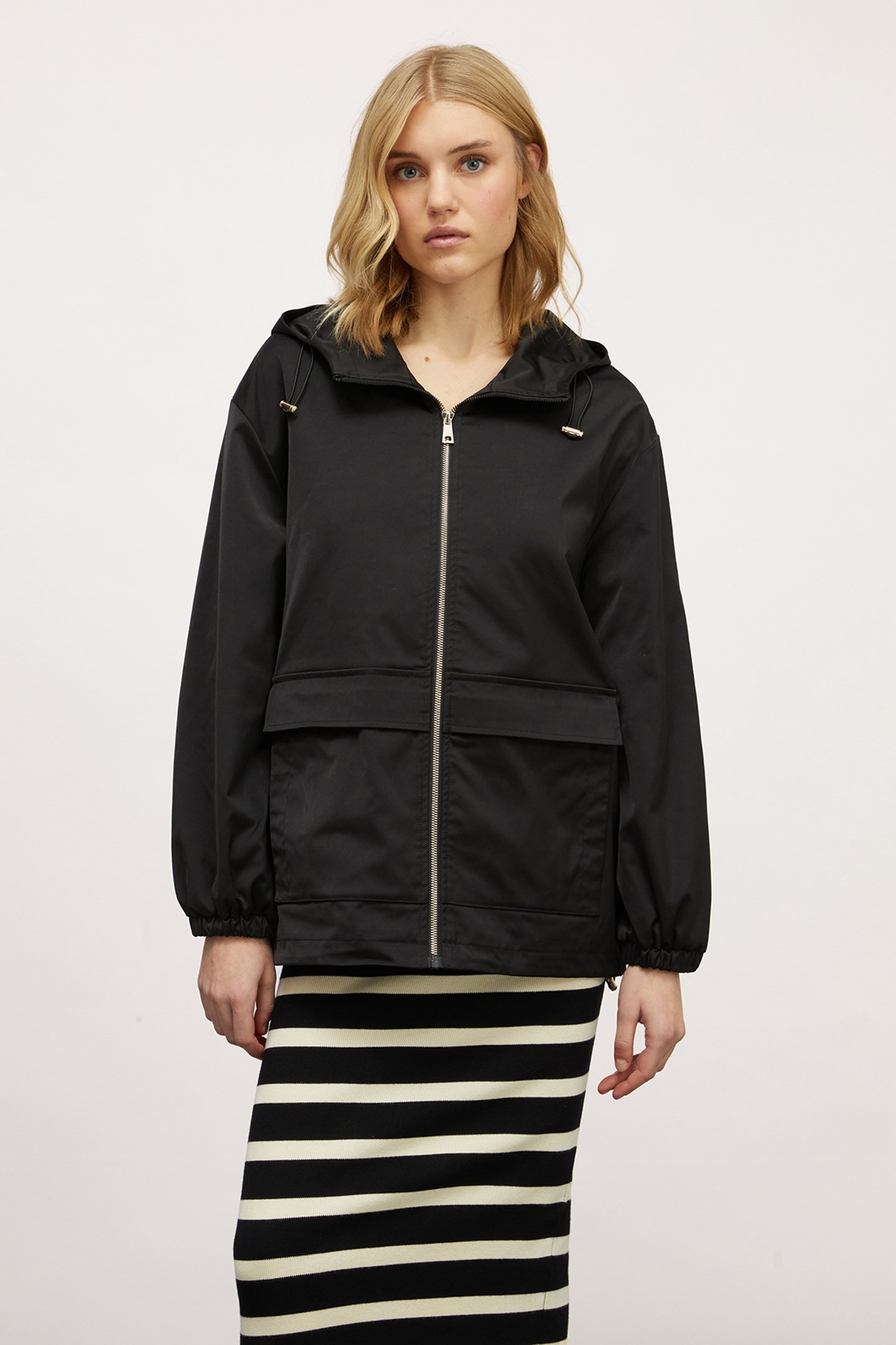 JACKET WITH SATIN EFFECT HOOD BLACK 1