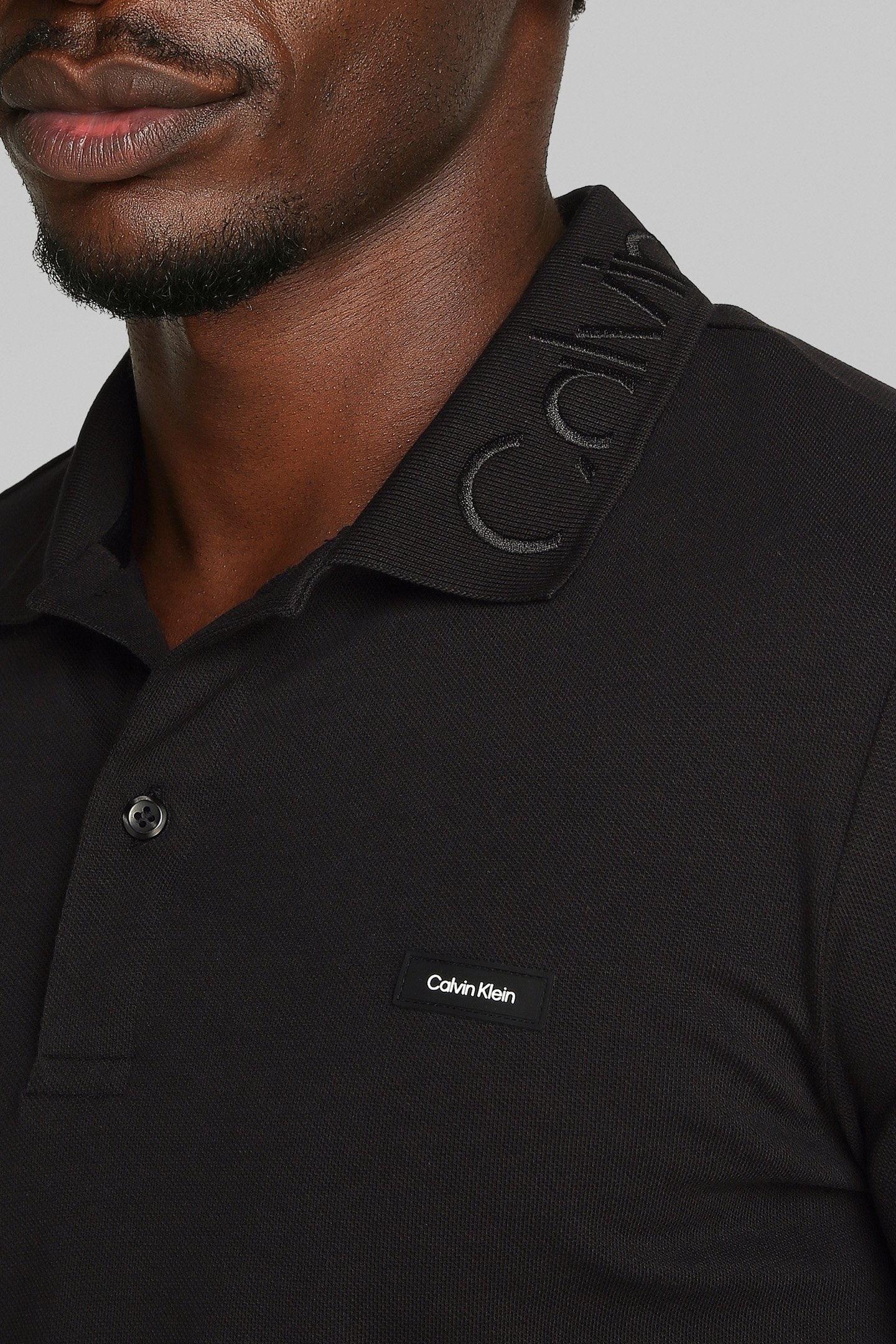STRETCH PIQUE LOGO CK SLIM FIT POLO, BLACK 6