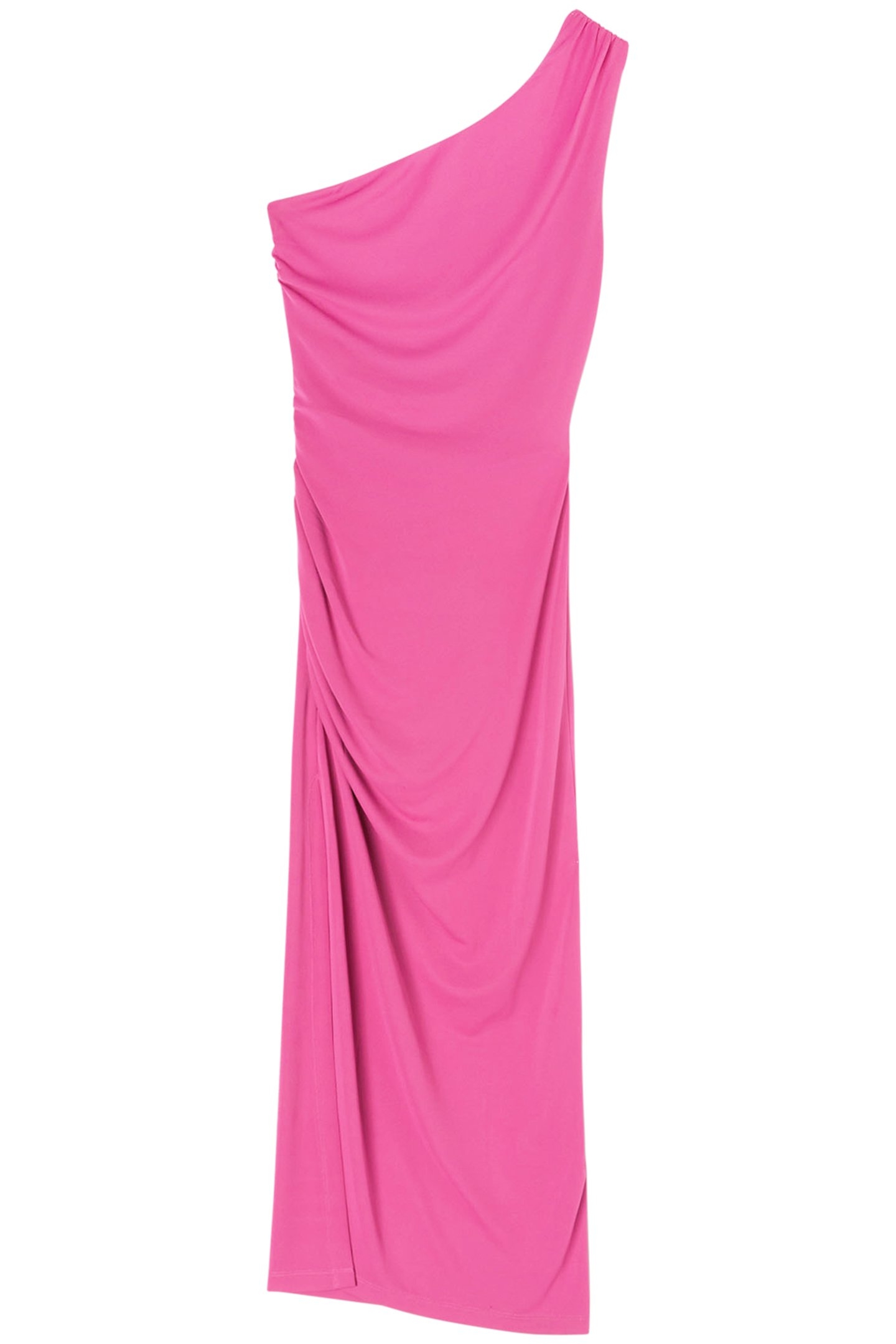 ONE-SHOULDER DRESS WITH GATHERS FUCSIA 1
