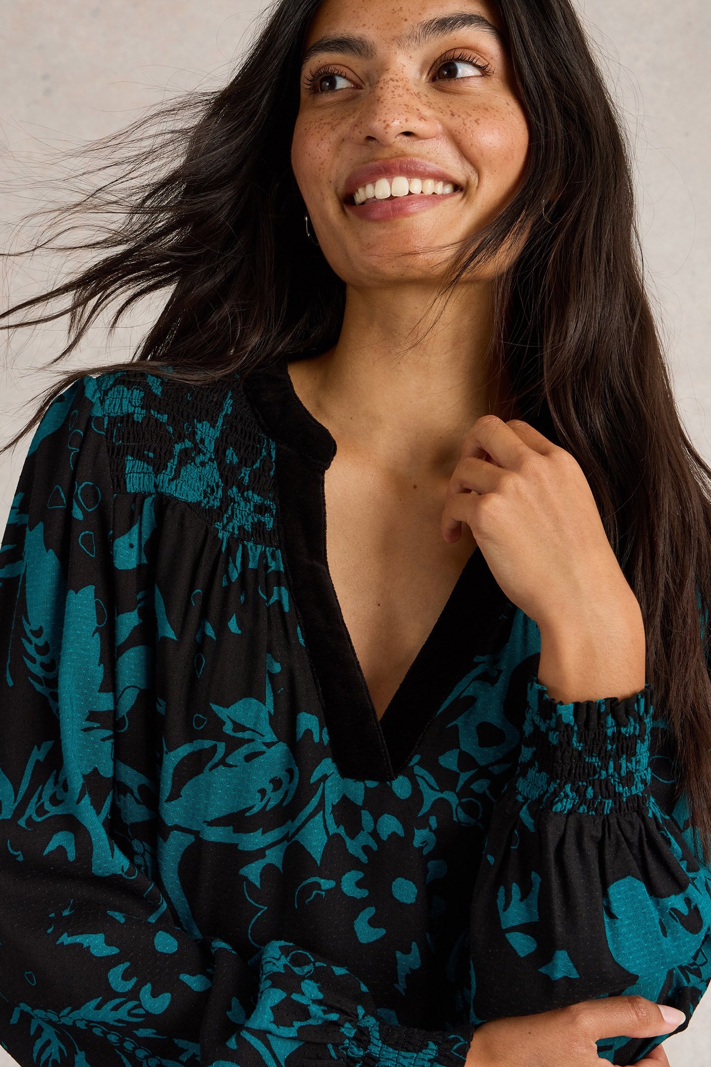 BAY PRINT LONGLINE TOP TEAL MULTI 4