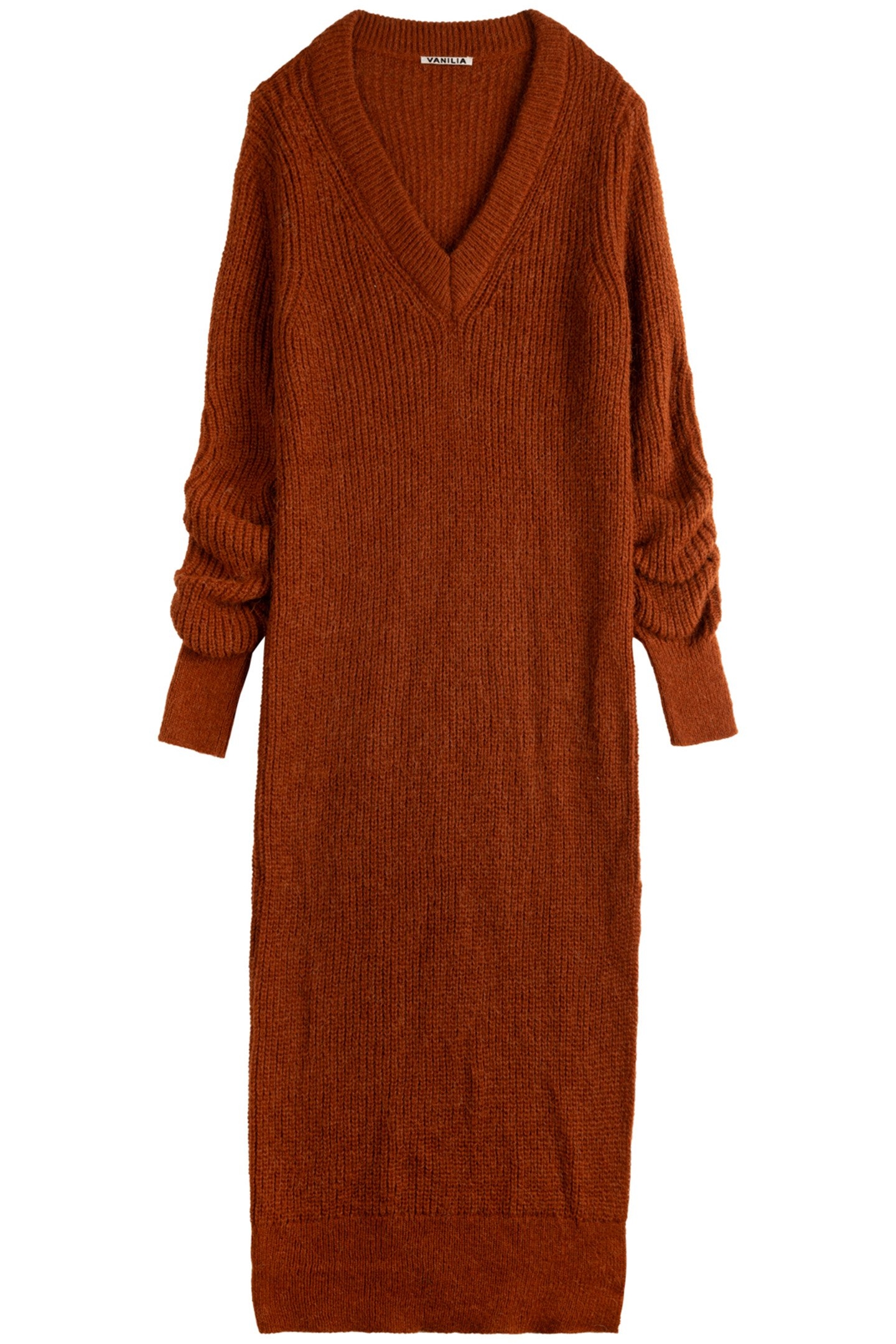 WOOL MAXI DRESS V-NECK HENNA 3
