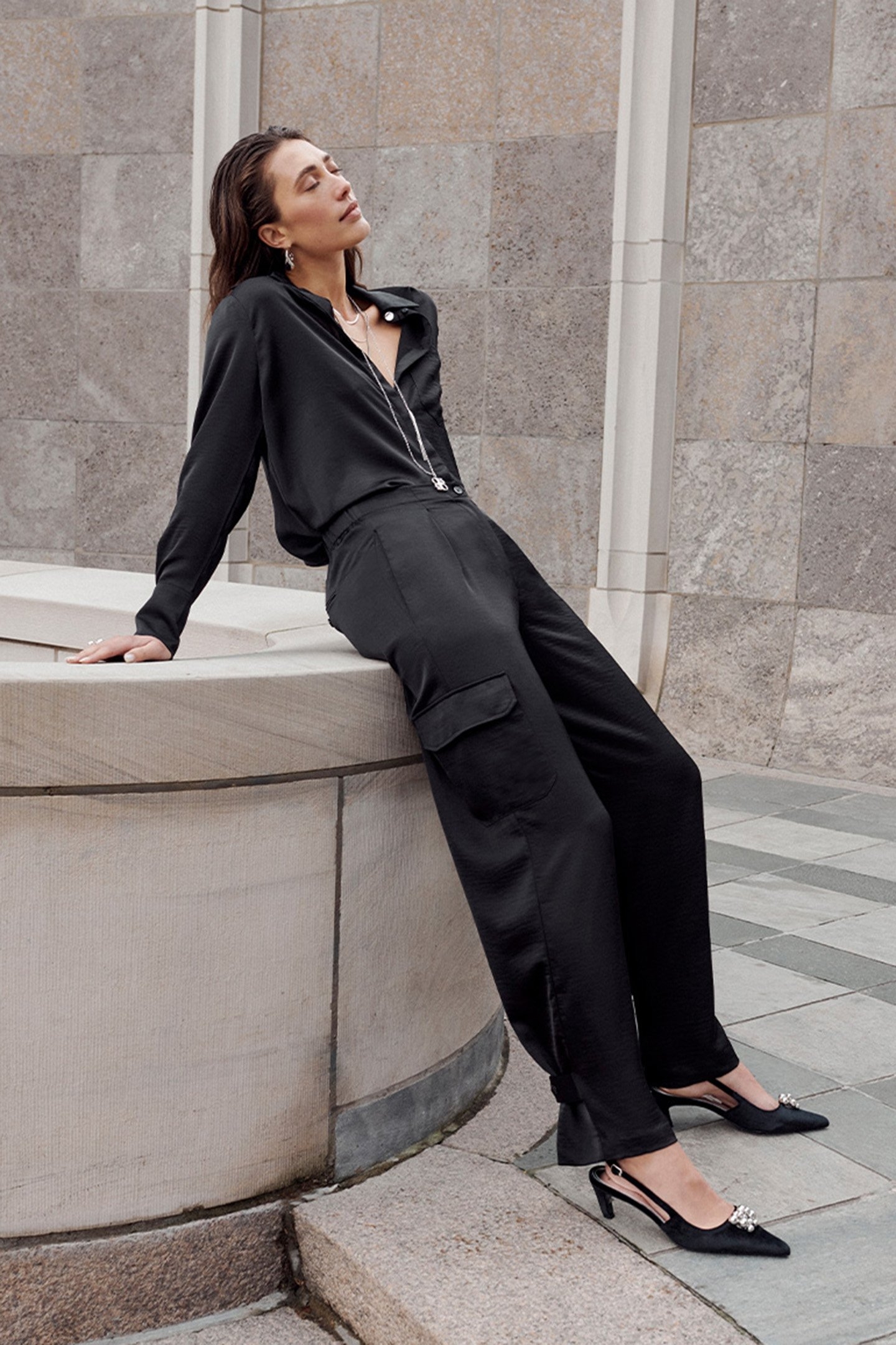 HARLOW SATIN WIDE PANTS RAVEN 4