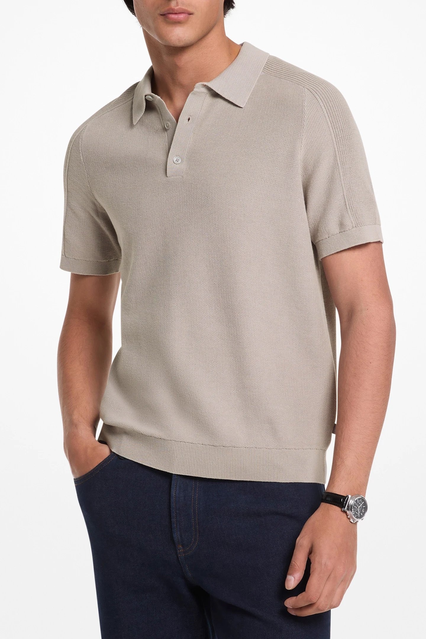 TEXTURED CASUAL POLO SHIRT IN MAUVE 1