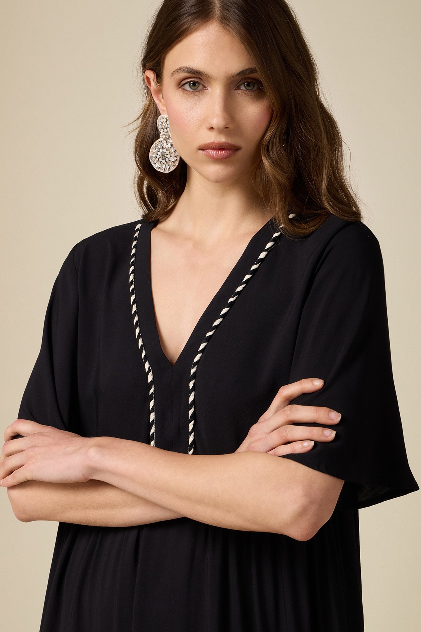 FLARED DRESS WITH TWO-COLOUR TRIM BLACK 4