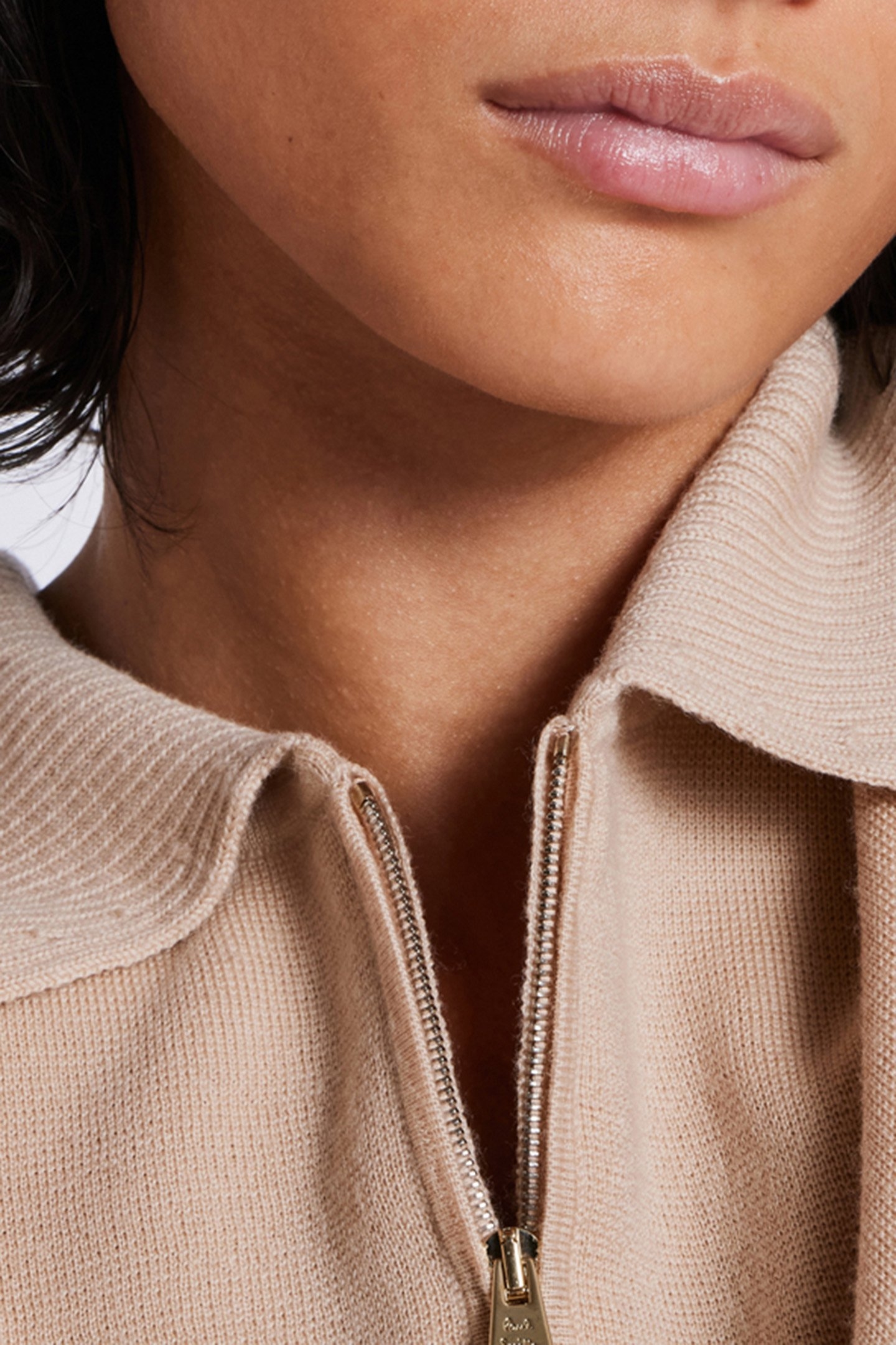 WOMENS KNITTED CARDIGAN ZIP THRU LIGHT BEIGE 5