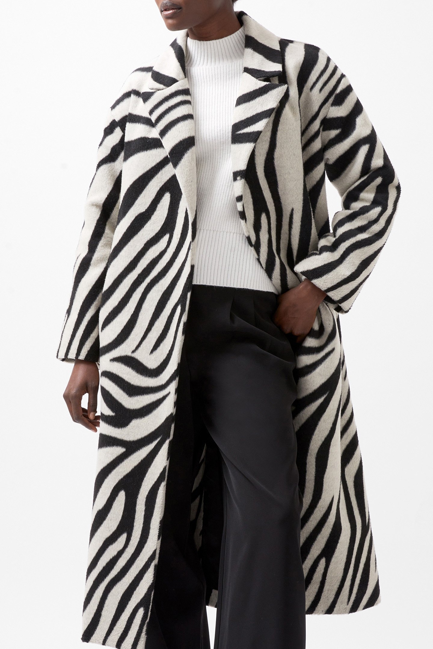 GRACE ZEBRA BELTED COAT BLACK WHITE 3