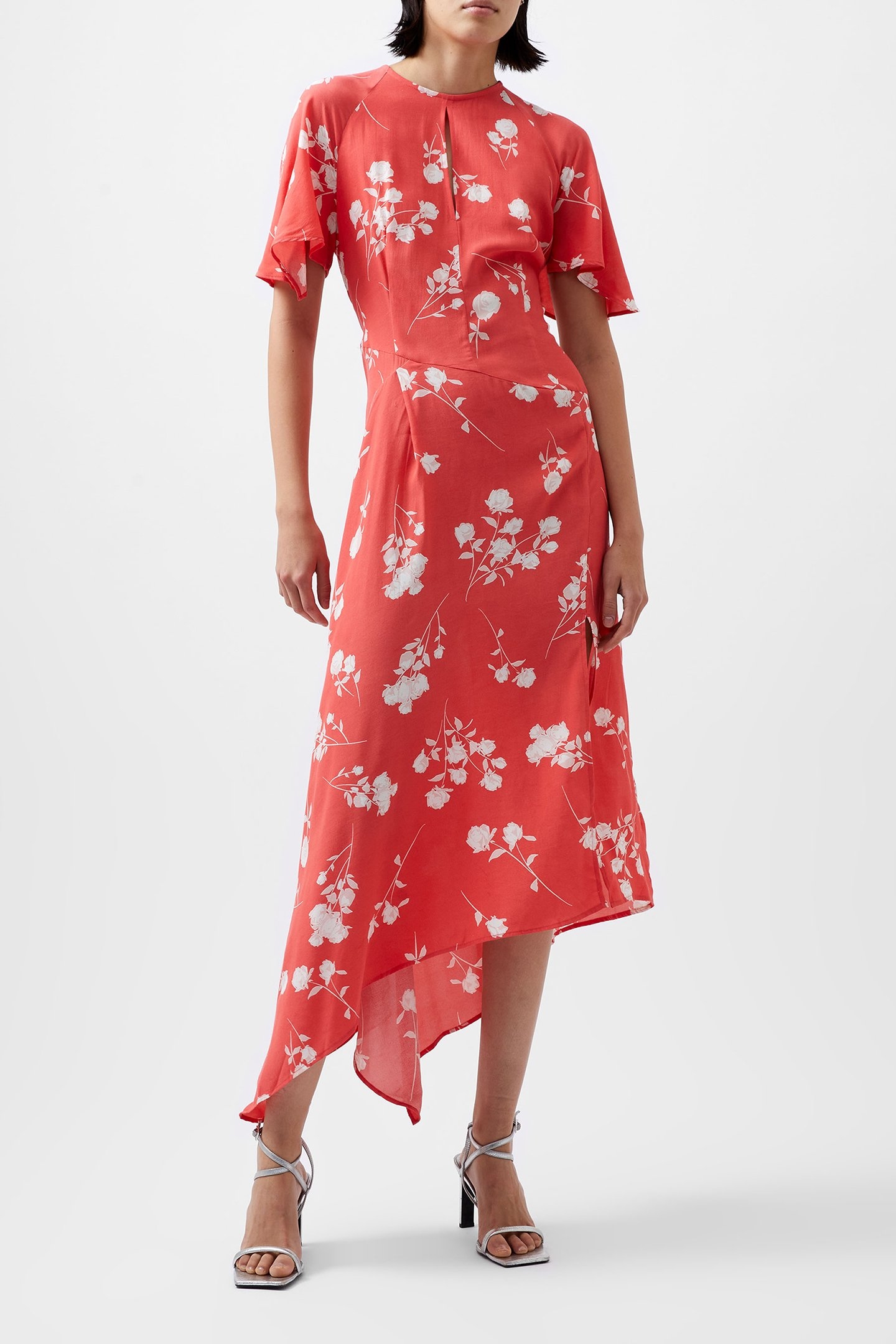 ALESSANDRA ASYMETRIC DRESS CAYENNE RED/WHITE 1