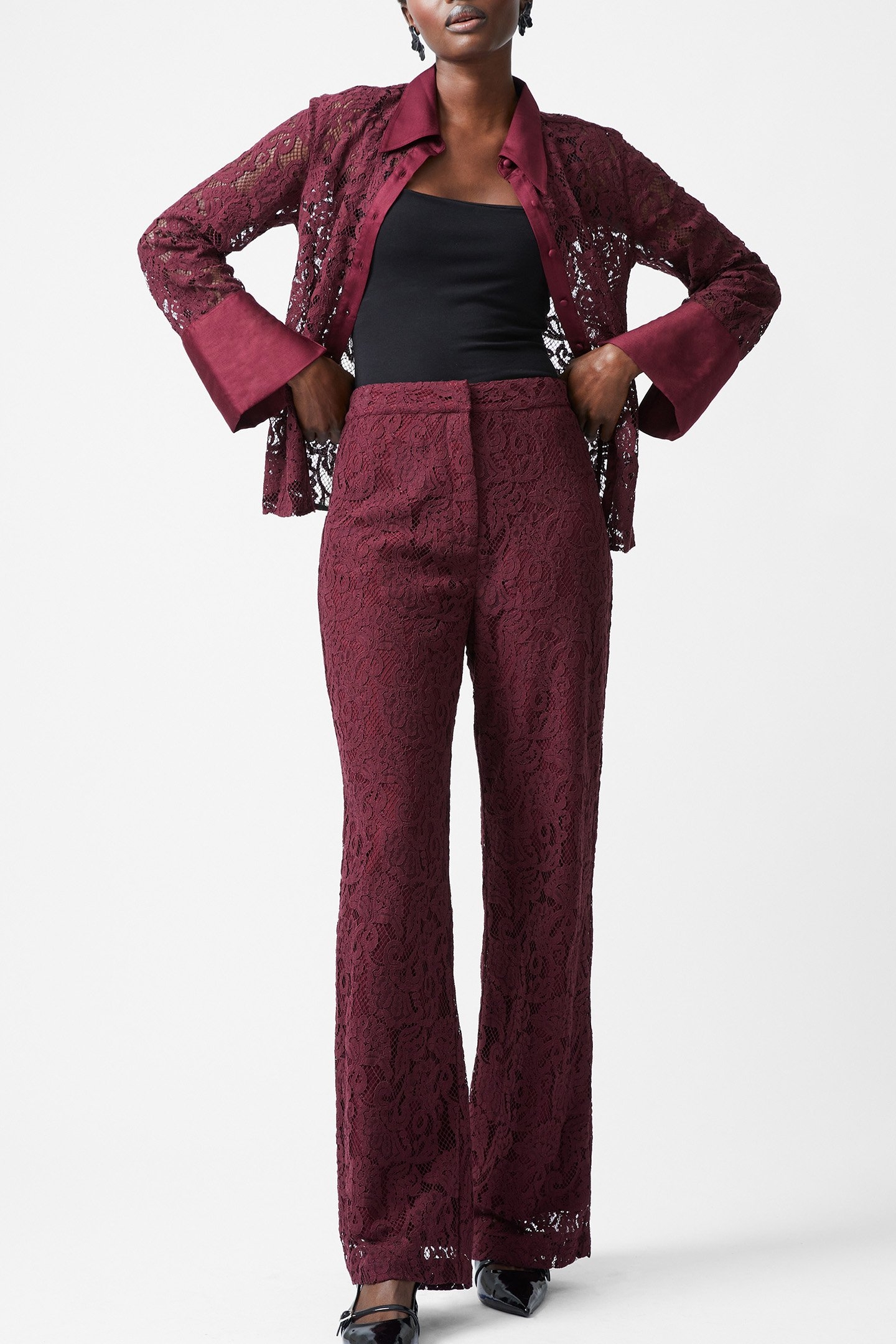 ASURA LACE FLARED TROUSER BURGUNDY RED 2