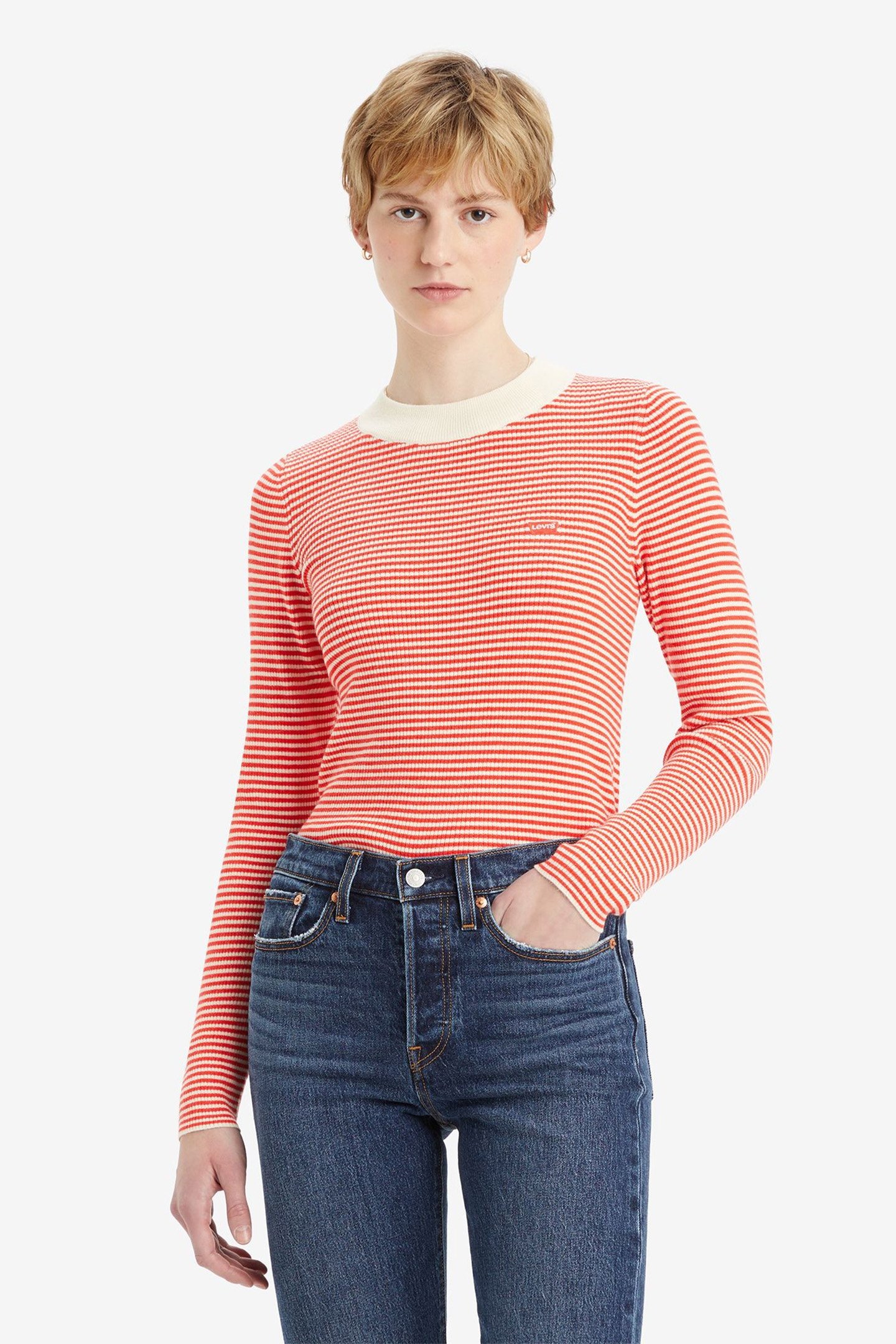 RIB CREW SWEATER VANILLA STRIPE FLAME 1