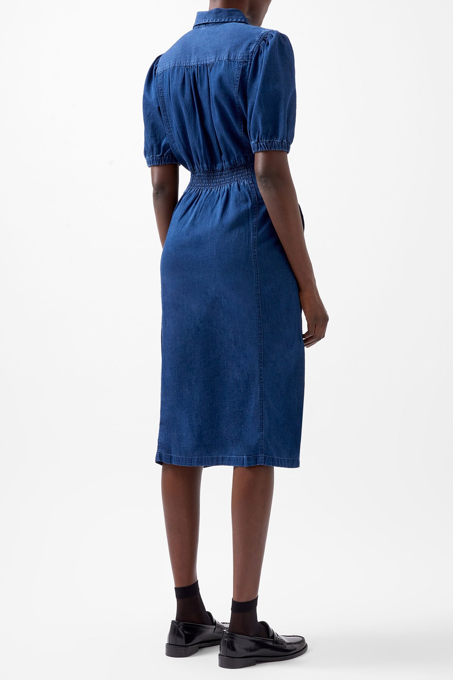 CHAMBRAY BUTTON THRU DRESS MID WASH 2