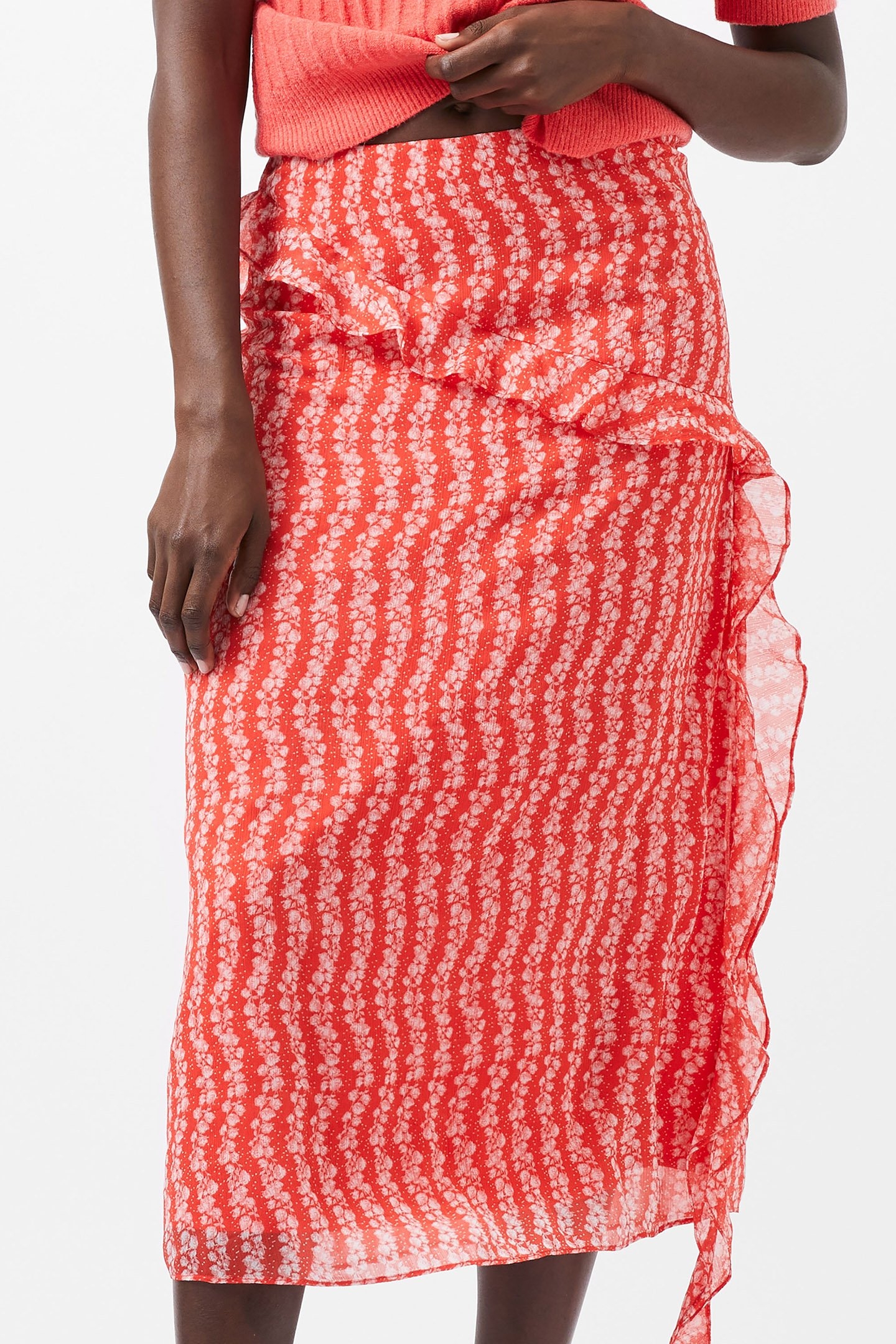 FRANCES CRINKLE MIDI WRAP SKIR CAYENNE RED/WHITE 1