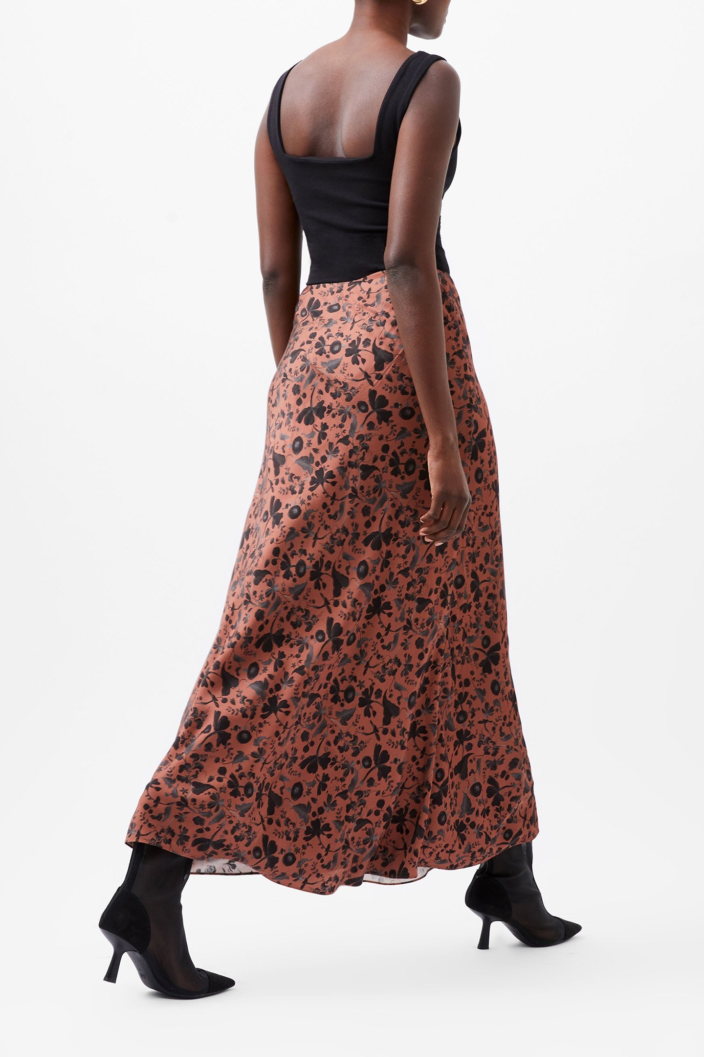 JEANNIE ENNISE SATIN SKIRT RUSSET BROWN MULTI 3