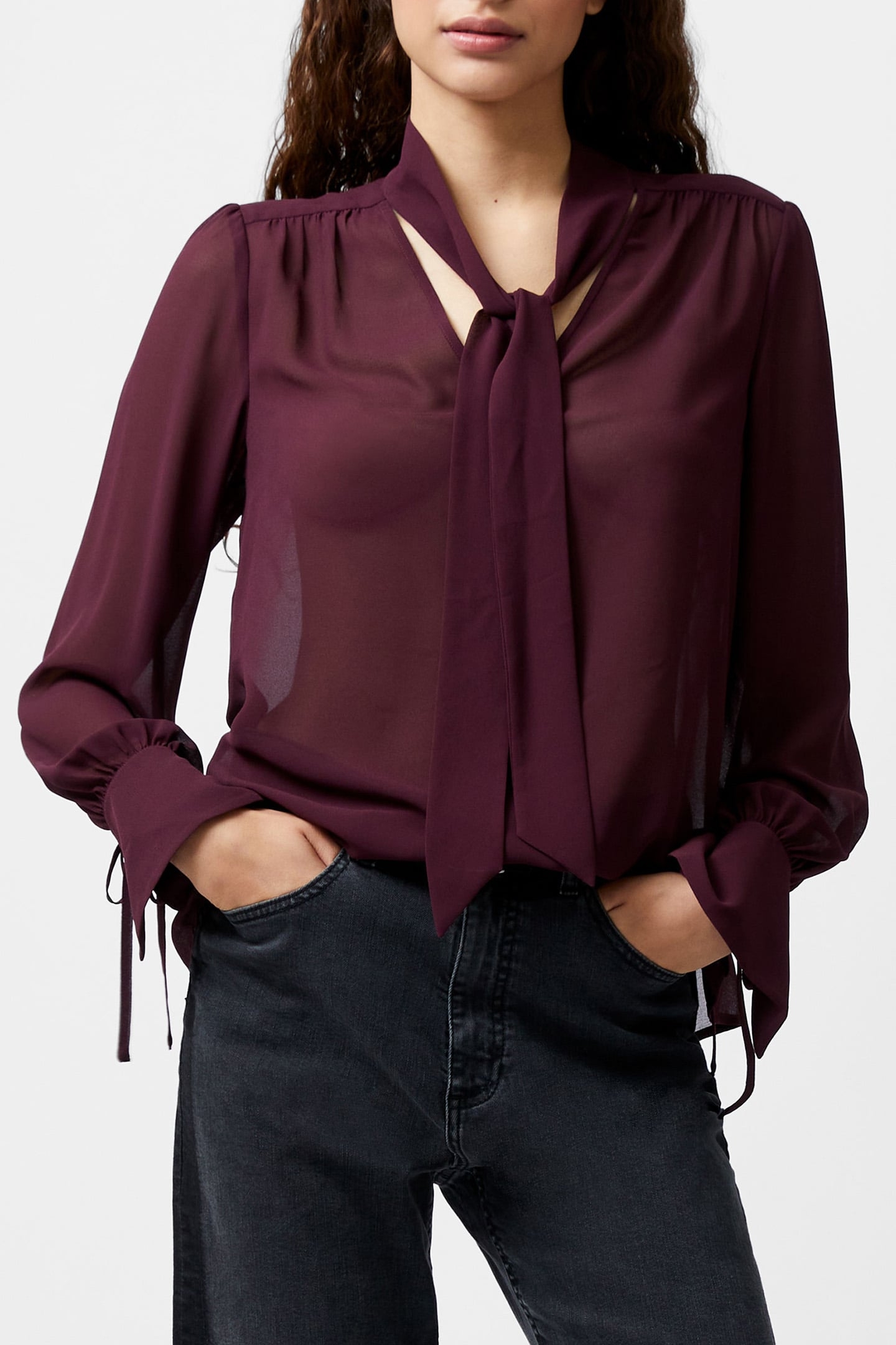 EDEN GGT LS TIE NK BLOUSE BURGUNDY RED 1