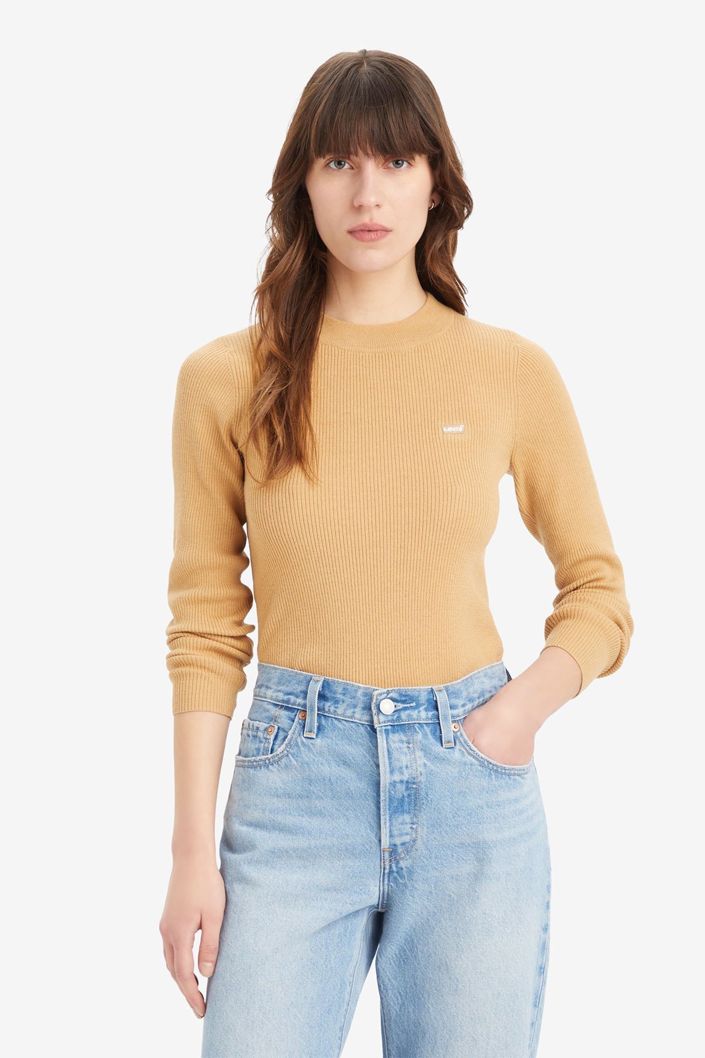 RIB CREW SWEATER TAN WOOL LIKE 1