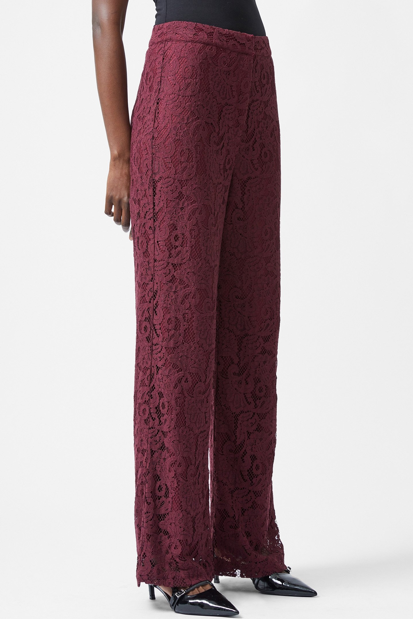 ASURA LACE FLARED TROUSER BURGUNDY RED 4