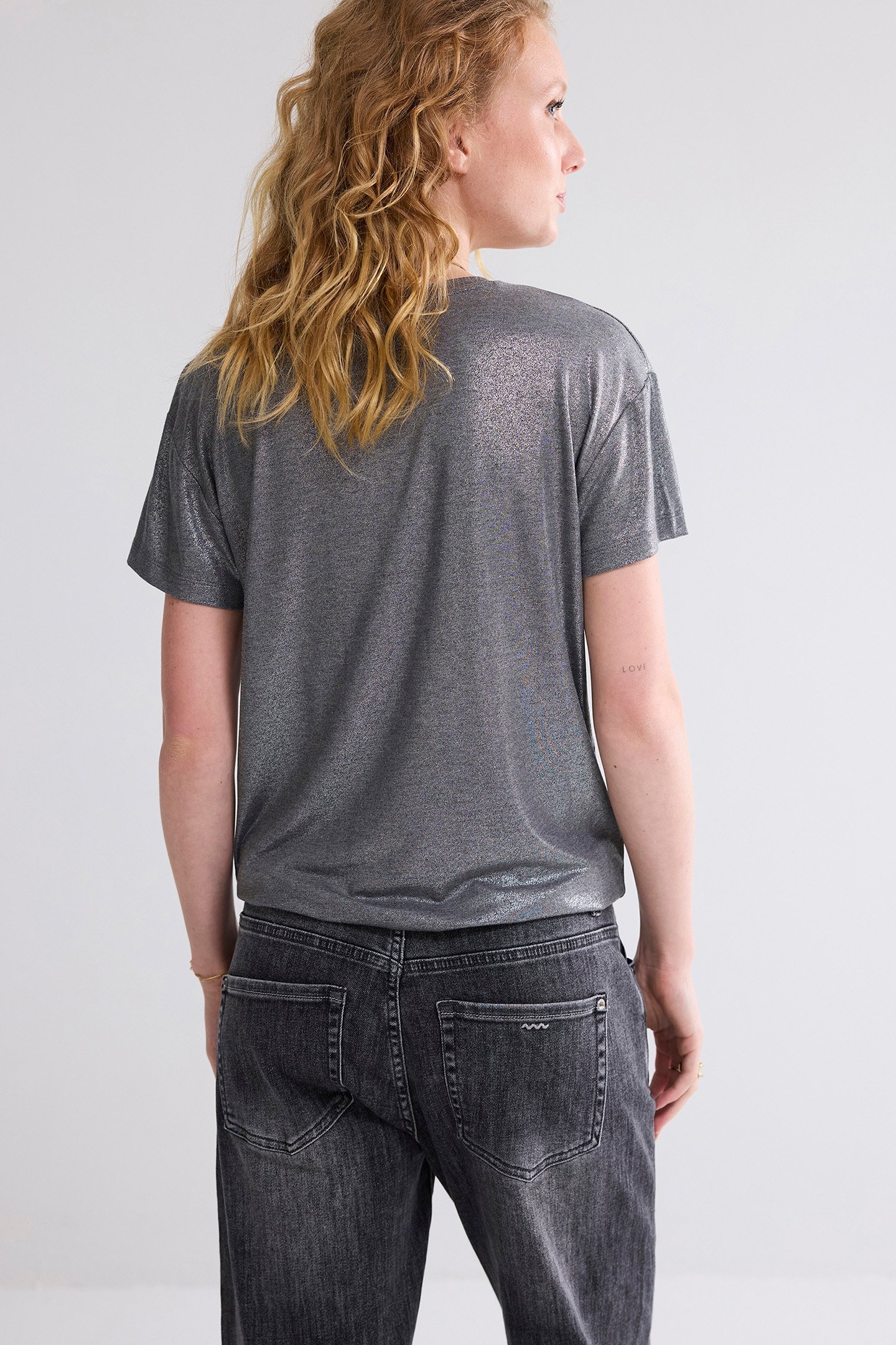 V- NECK TOP METALLIC COATED JERSEY GREYS 2