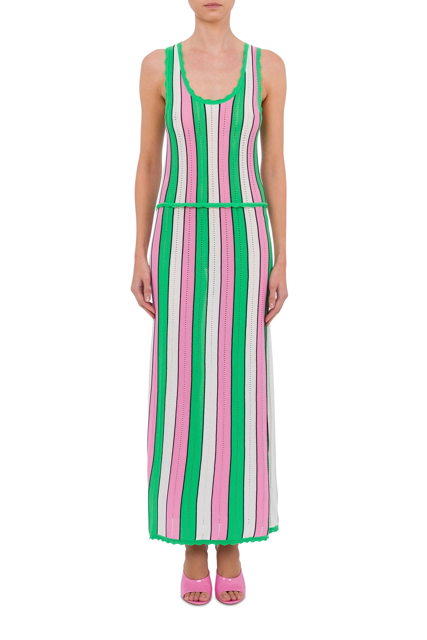 STRIPED STRETCH KNIT DRESS PINK 1