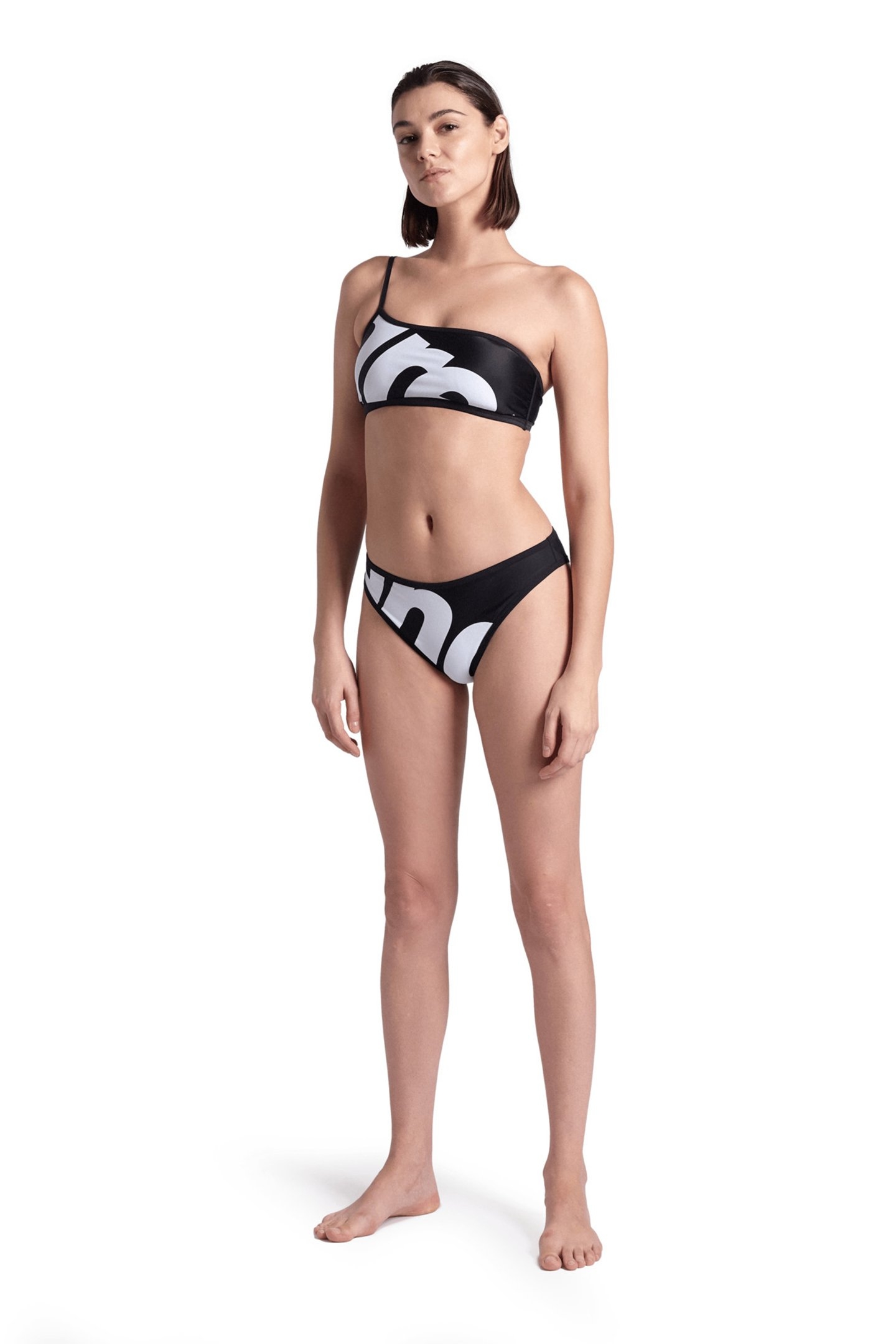 WOMEN'S ARENA LOGO SINGLE SHOULDER BIKIN WHITE MULTI-BLACK-B 2