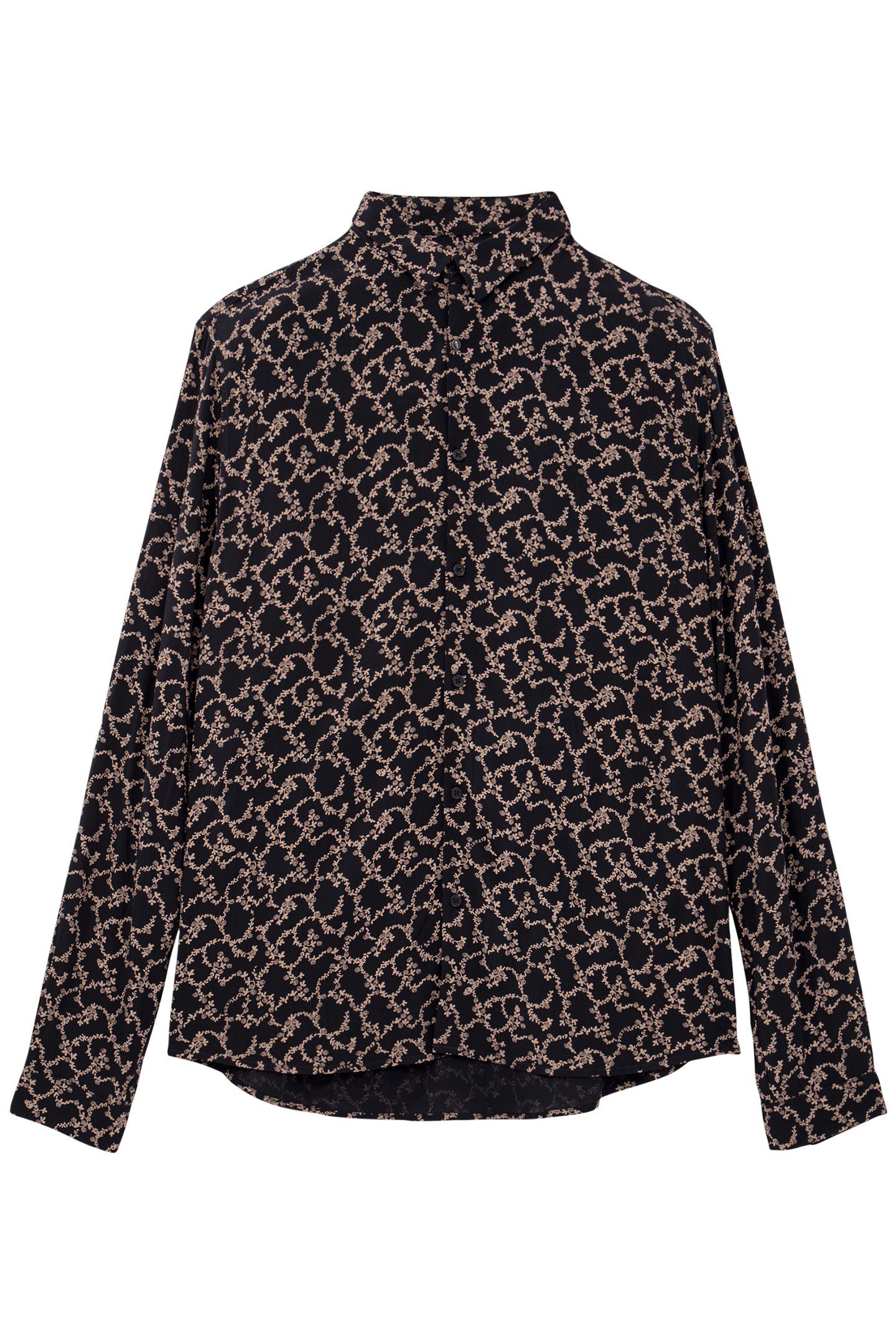 BLACK SLIM SHIRT WITH SKULL AND FLOWERS PRINT 4