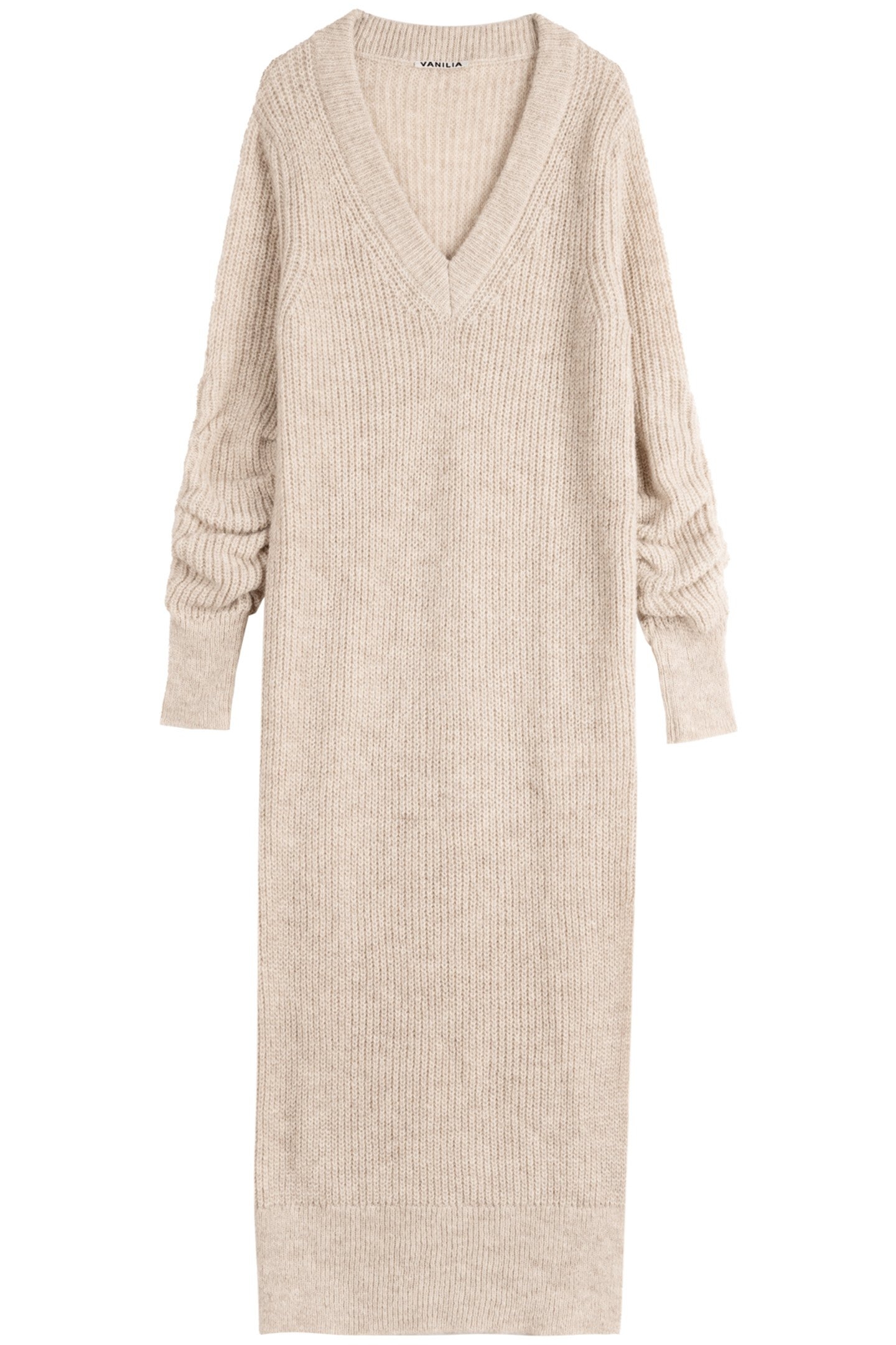 WOOL MAXI DRESS V-NECK BEIGE 3