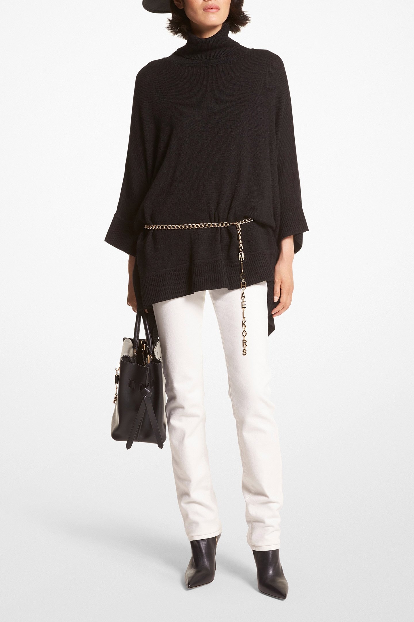PONCHO WITH LOGO CHAIN BELT IN BLACK 1