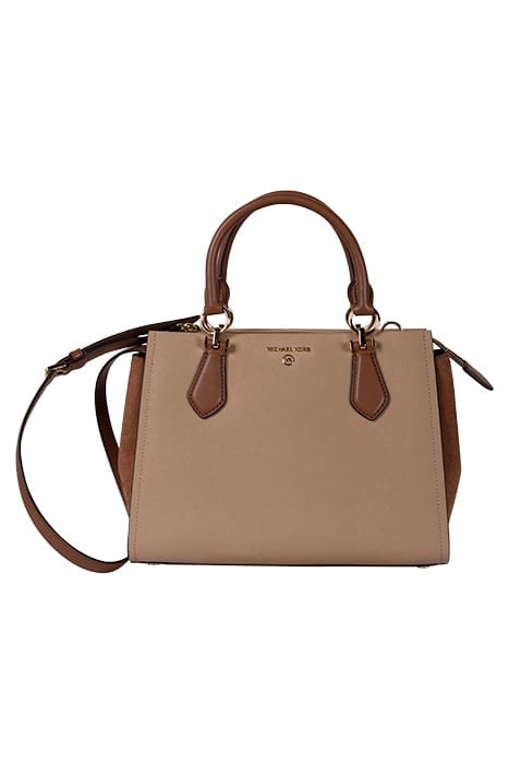 MEDIUM SATCHEL BAG IN CAMEL AND TAN 1
