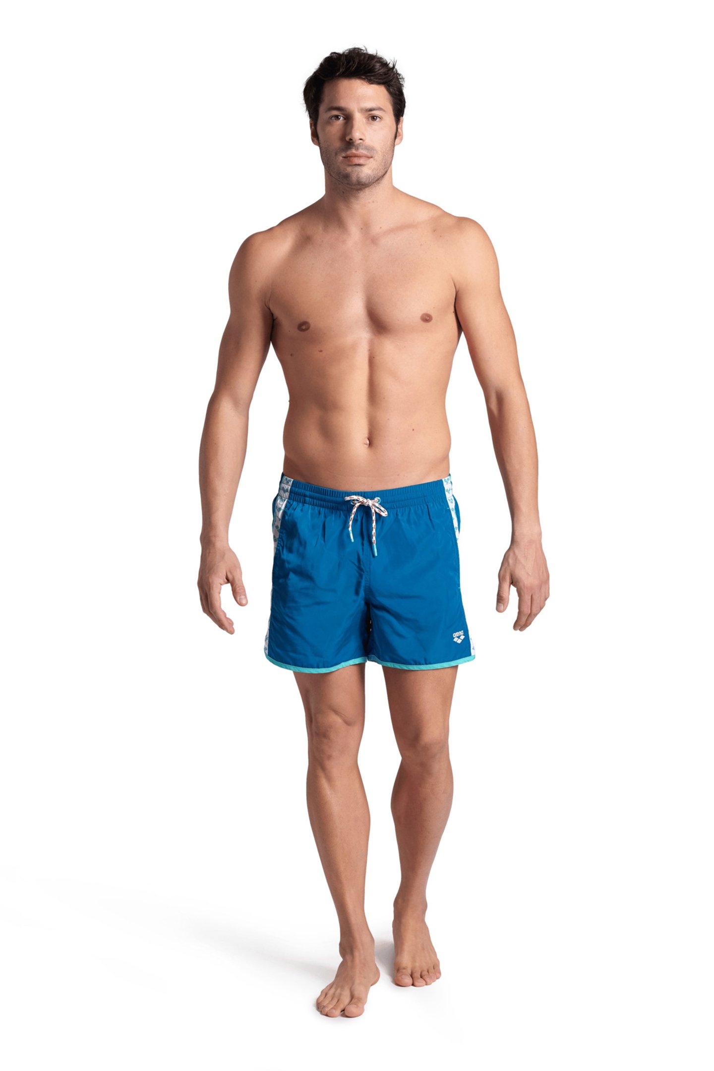 MEN'S ARENA TEAM STRIPE BEACH SHORT BLUE COSMO-WATER-WHITE 3
