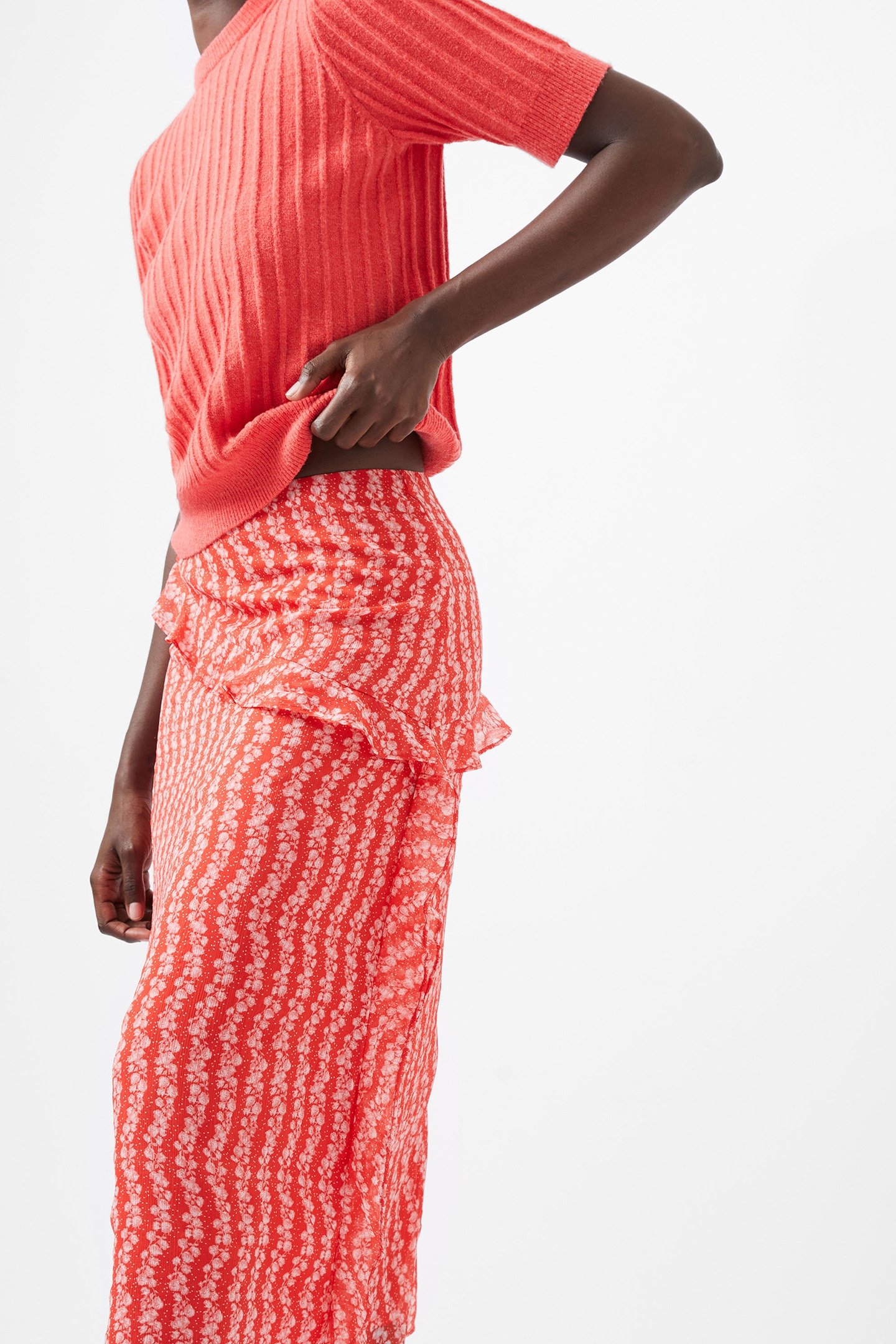 FRANCES CRINKLE MIDI WRAP SKIR CAYENNE RED/WHITE 4