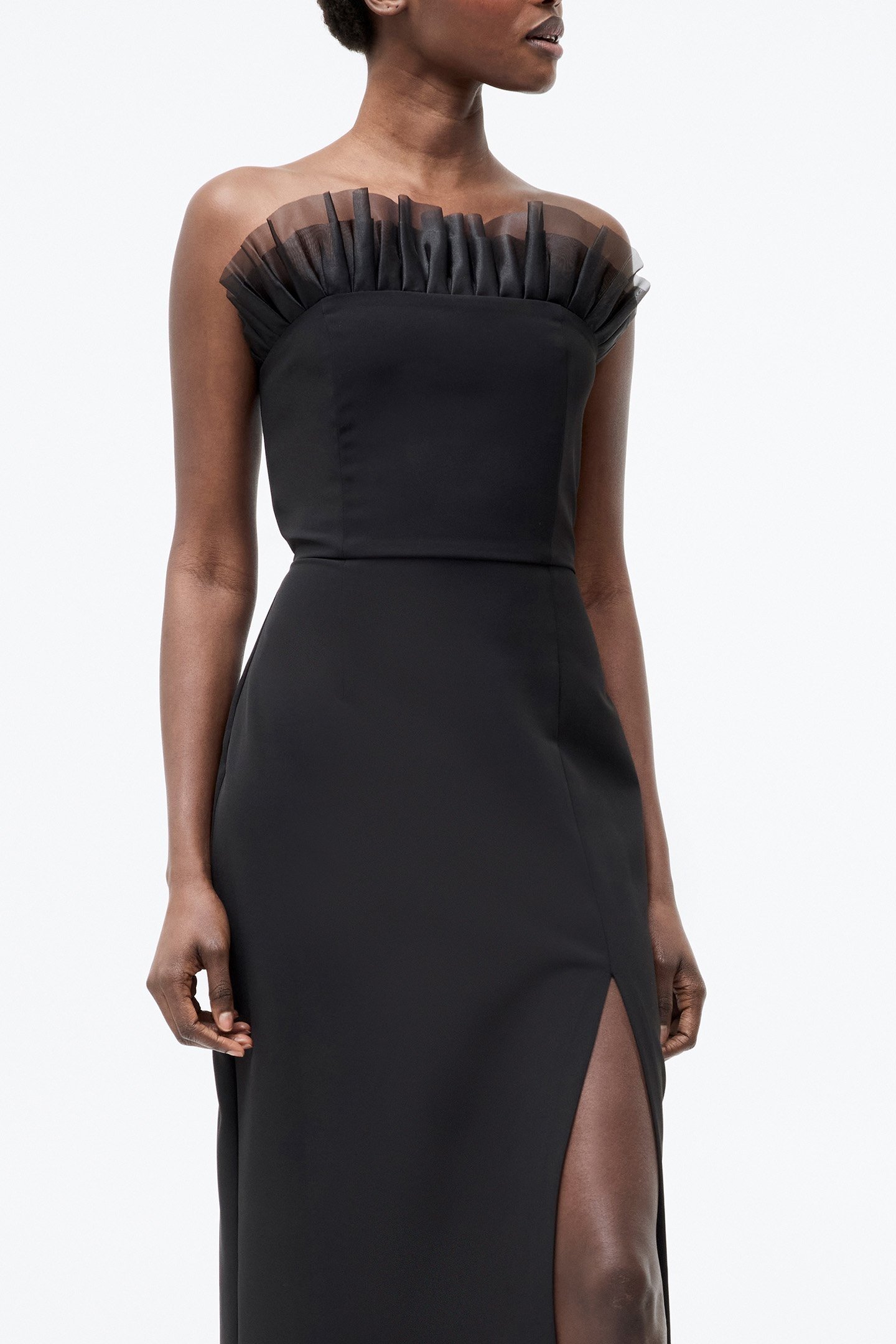 BANDEAU ORGANZA MIX FRILL MIDI DRESS BLACK 4