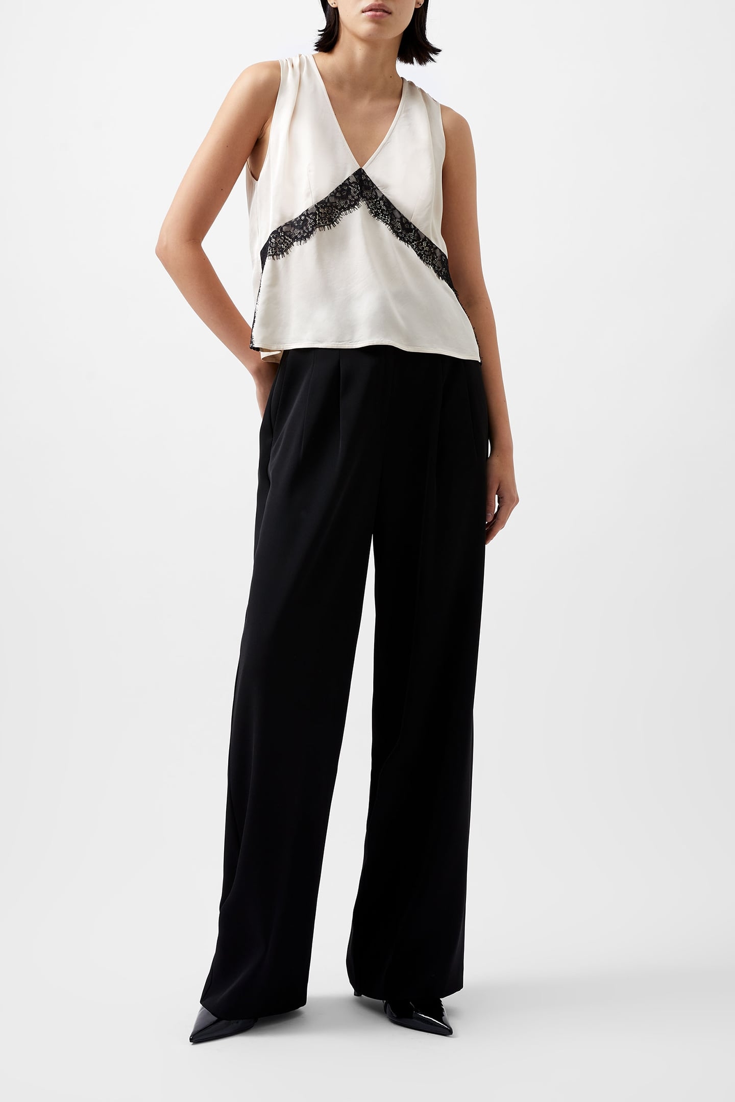 ENNIS SATIN LACE TOP CLASSIC CREAM/BLACKO 1