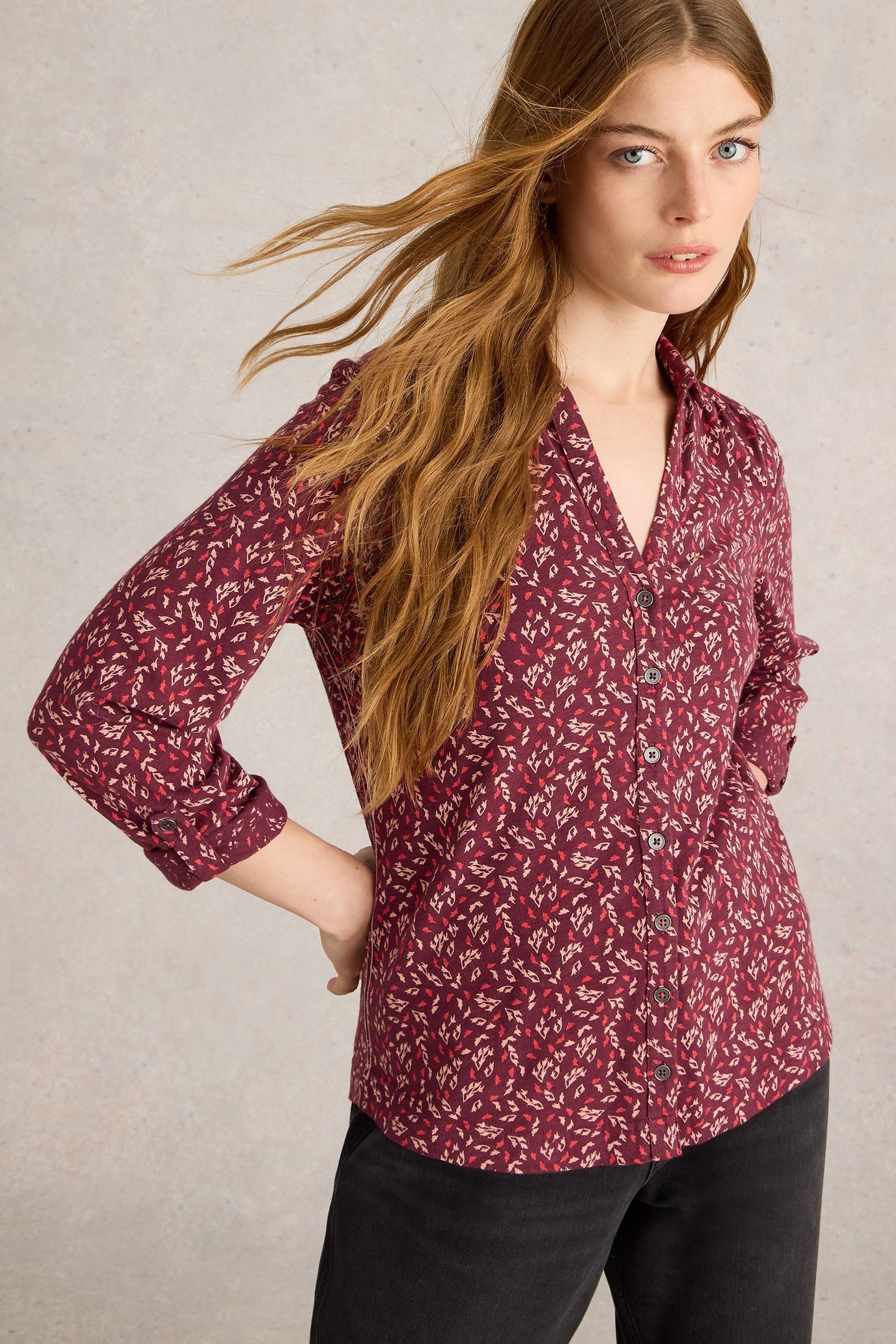 ANNIE JERSEY SHIRT PLUM MULTI 1