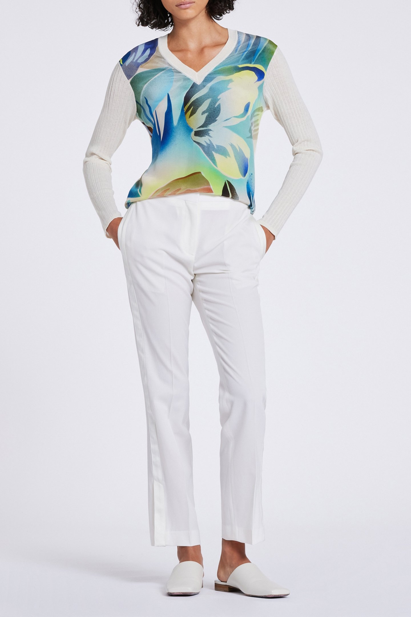 WOMENS KNITTED SWEATER V NECK-WVN FRNT LIME GREEN 3