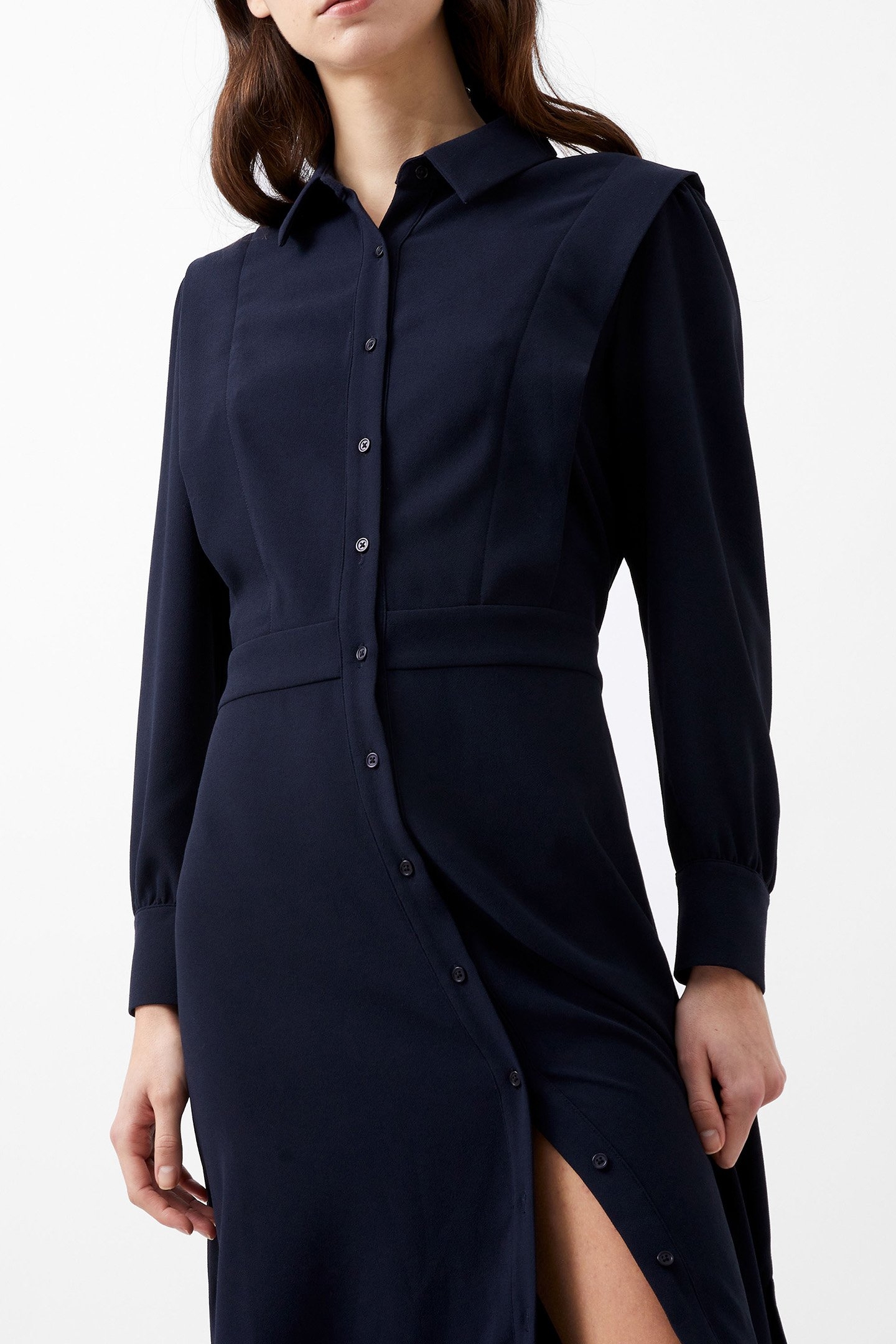 BRINA CREPE BUTTON DOWN DRESS MARINE 4