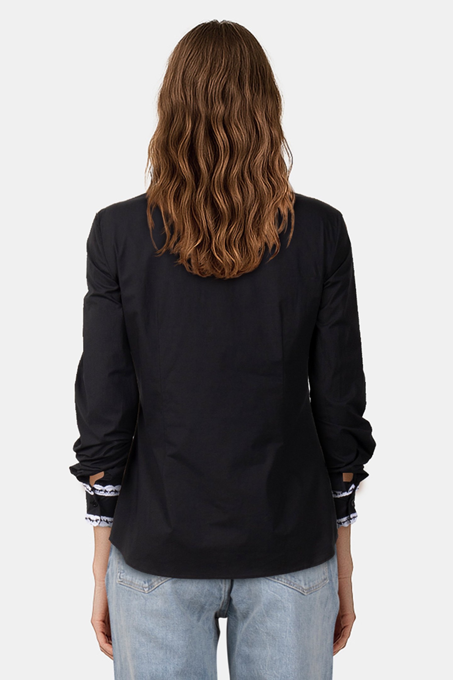 STRETCH POPLIN SHIRT CROCHET DETAILS BLACK 2