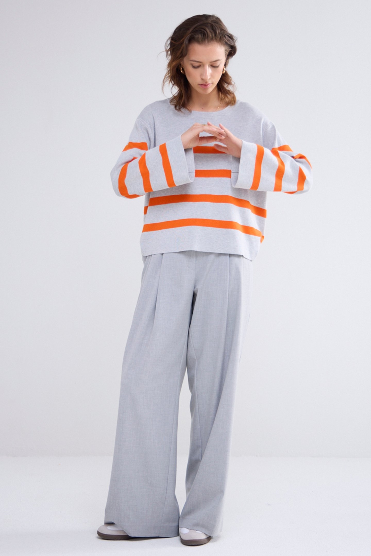 STRIPED SWEATER SOFT VISCOSE POLYAMIDE KNIT GREYS 2