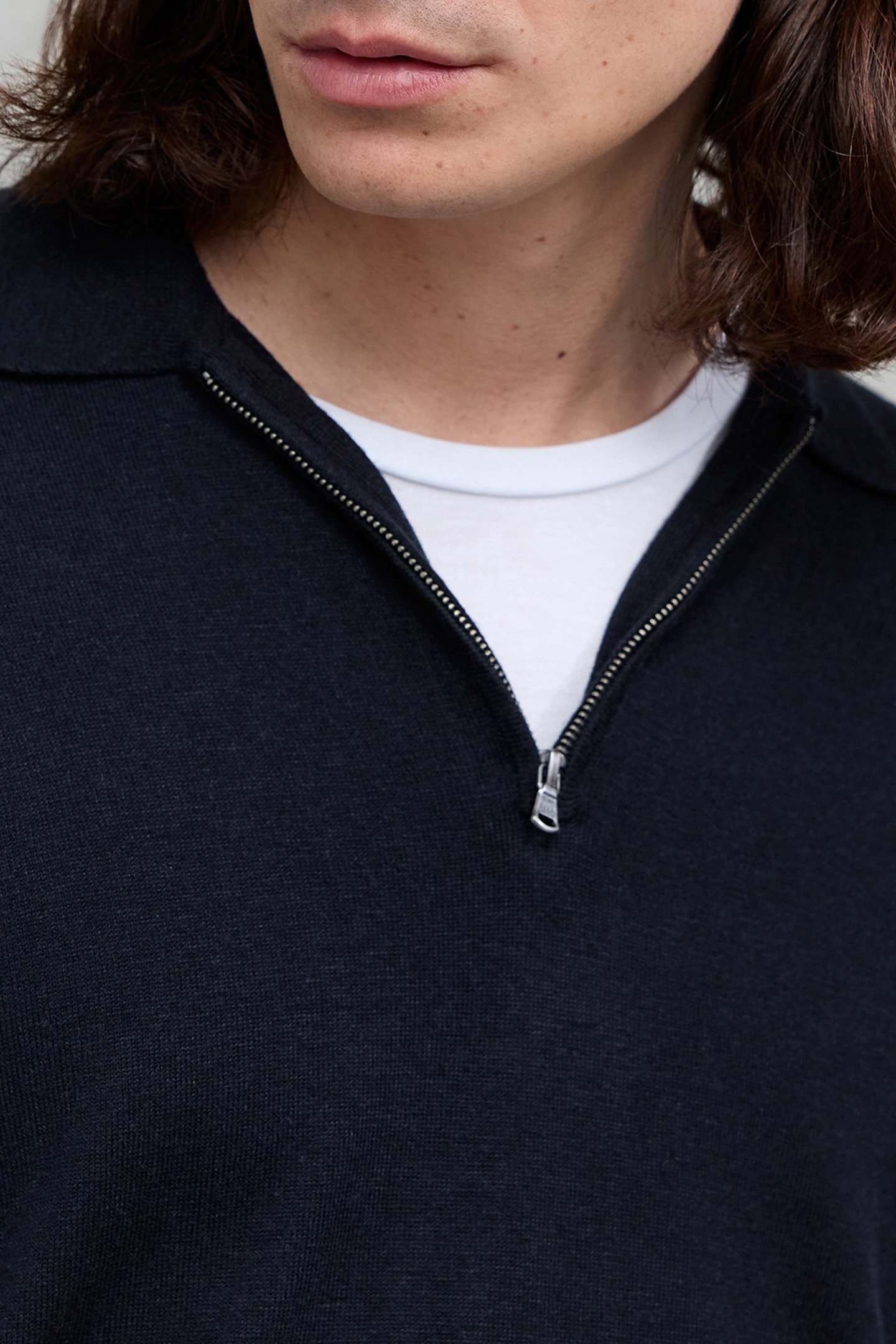 CHARCOAL KNIT ZIP-NECK POLO SHIRT 4