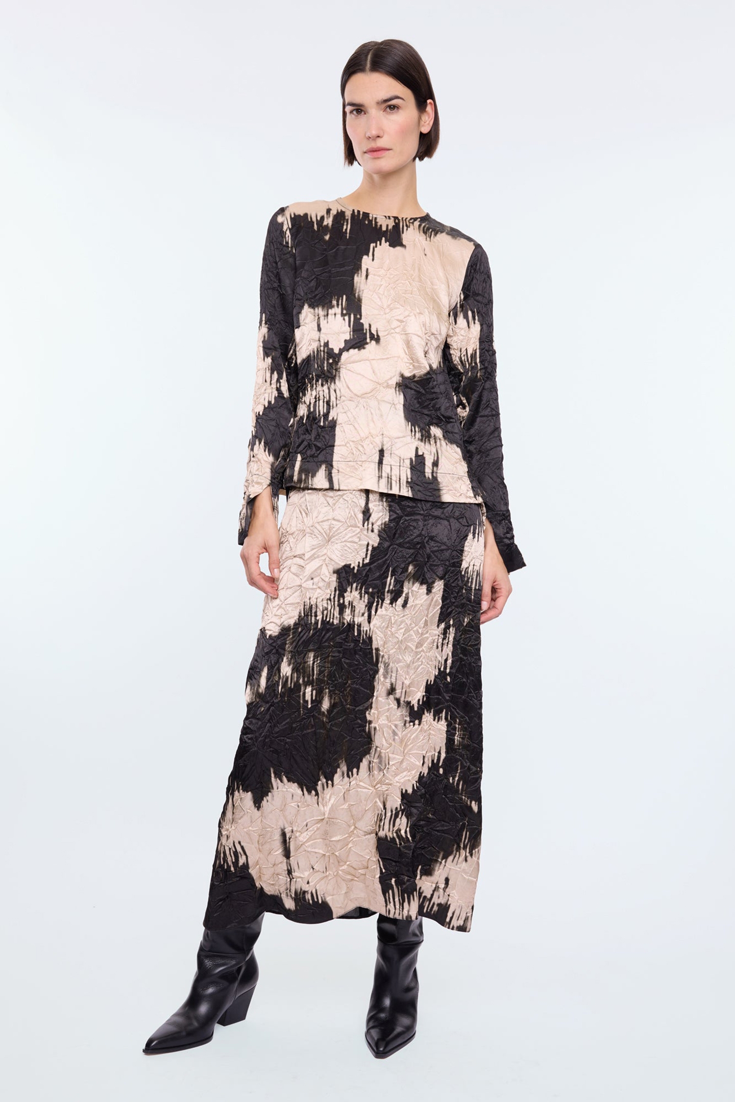 WRINKLE CHAMPAGNE SKIRT CHAMPAGNE/BLACK 2