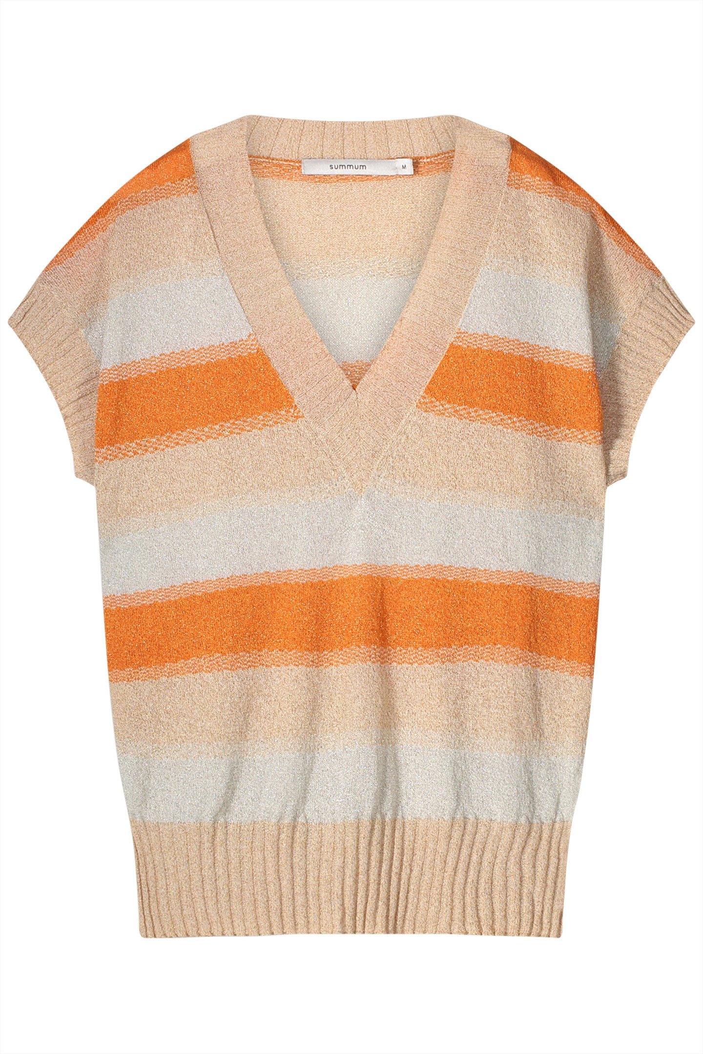 V-NECK SWEATER SHORT SLEEVES REFINED STRIPED LUREX KNIT REDS 4