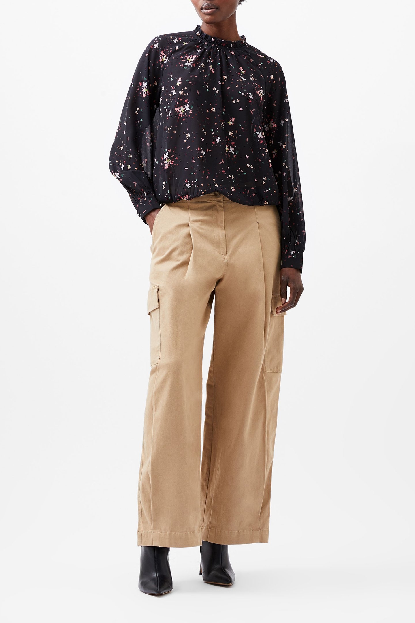 CARINA GEORGETTE HIGH NECK TOP BLACKOUT MULTI 1