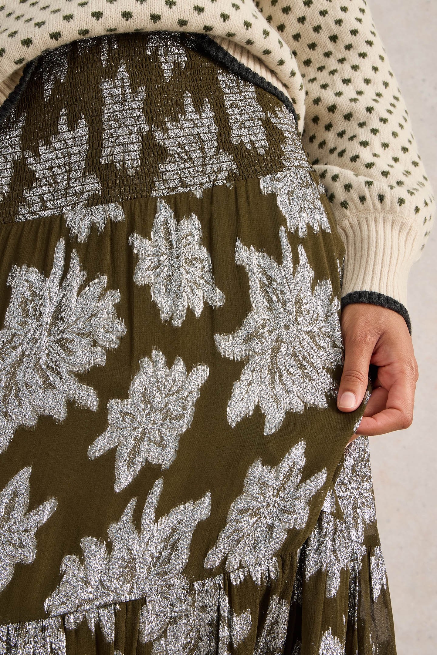 PHOEBE JACQUARD MAXI SKIRT GREEN MULTI 4