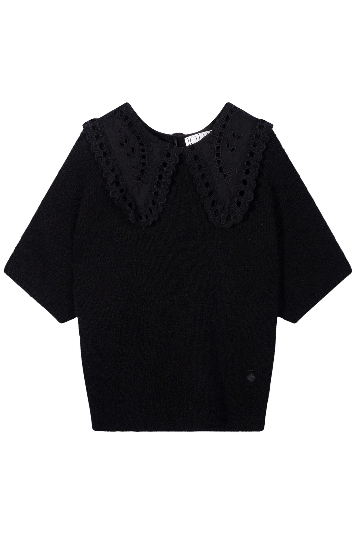 SHORT SLEEVE RUFFLE KNIT SWEATER BLACK 4