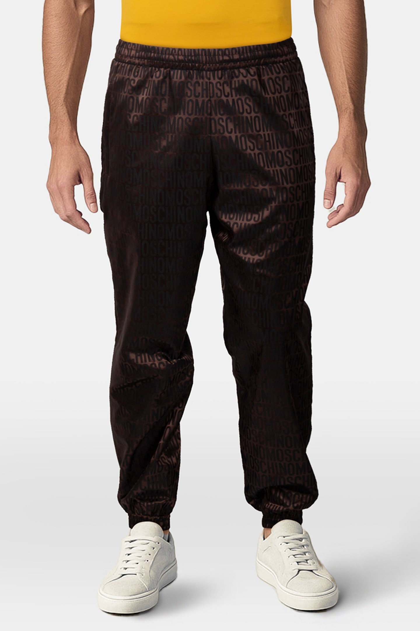 ALLOVER LOGO JACQUARD NYLON JOGGERS BROWN 1